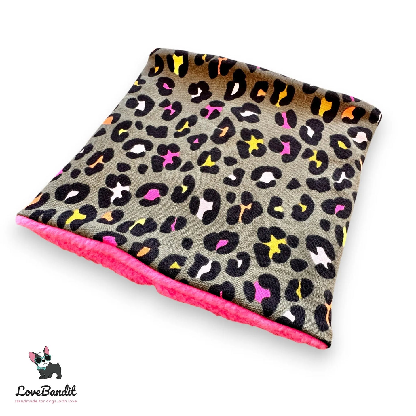 Hundeloop Hundeschal "Neo Leo oliv" Leopardenprint Neon Farbakzente - LoveBandit