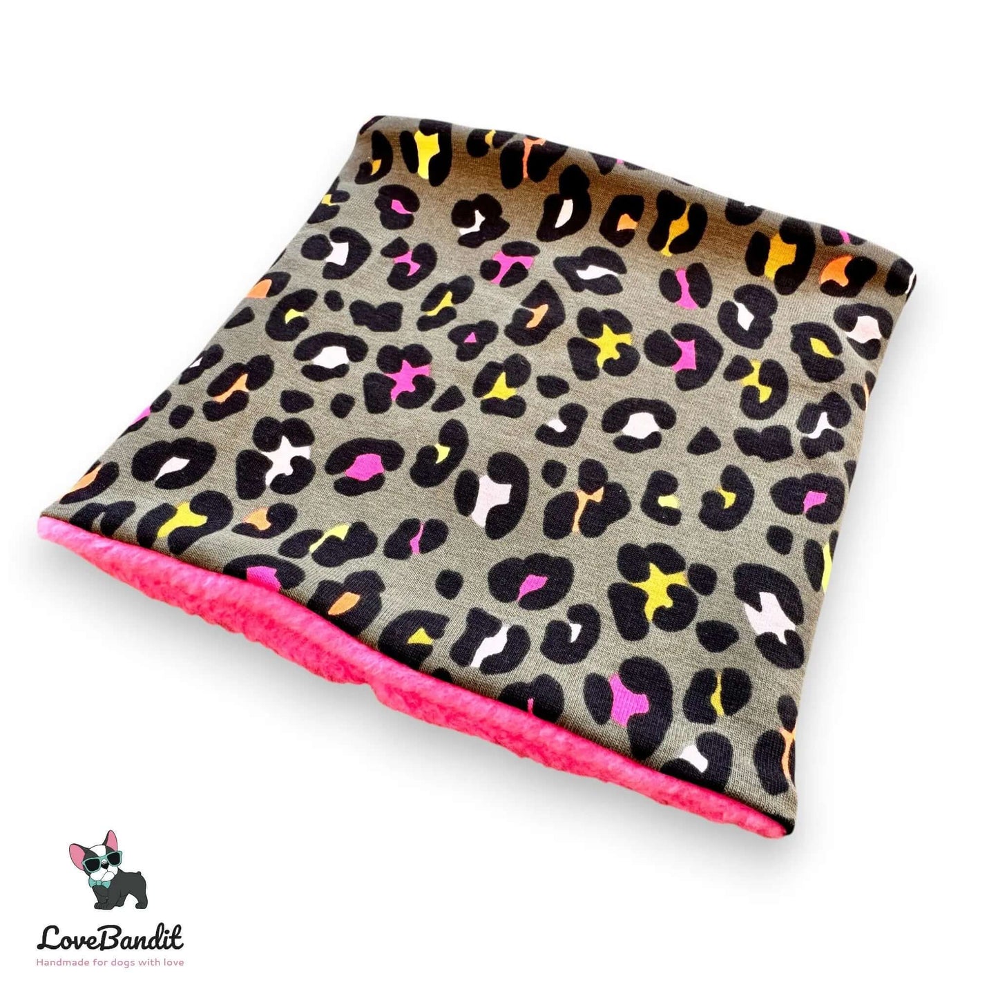 Hundeloop Hundeschal "Neo Leo oliv" Leopardenprint Neon Farbakzente - LoveBandit