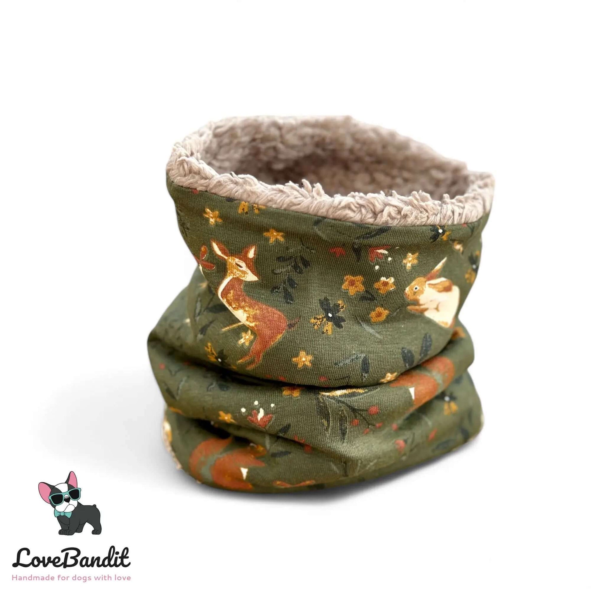 Hundeloop Hundeschal Reh Hase Eichhörnchen oliv - LoveBandit