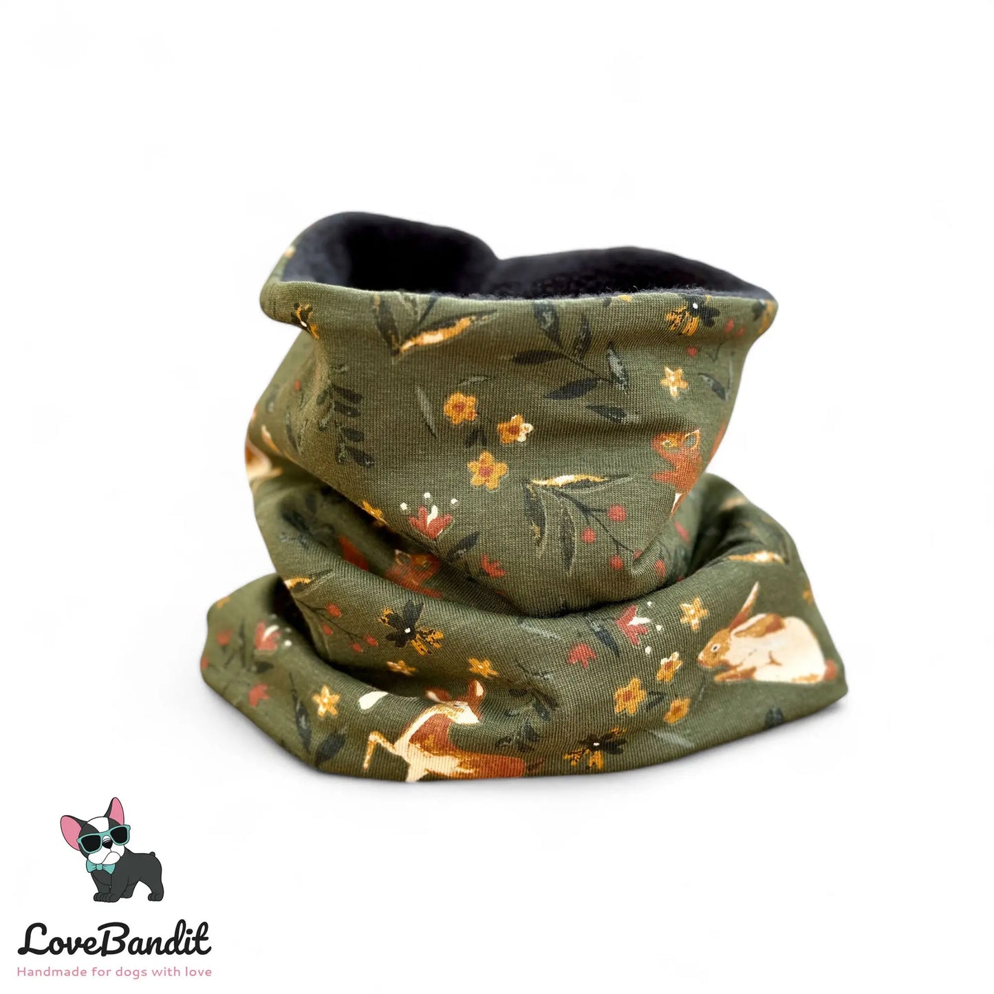 Hundeloop Hundeschal Reh Hase Eichhörnchen oliv - LoveBandit