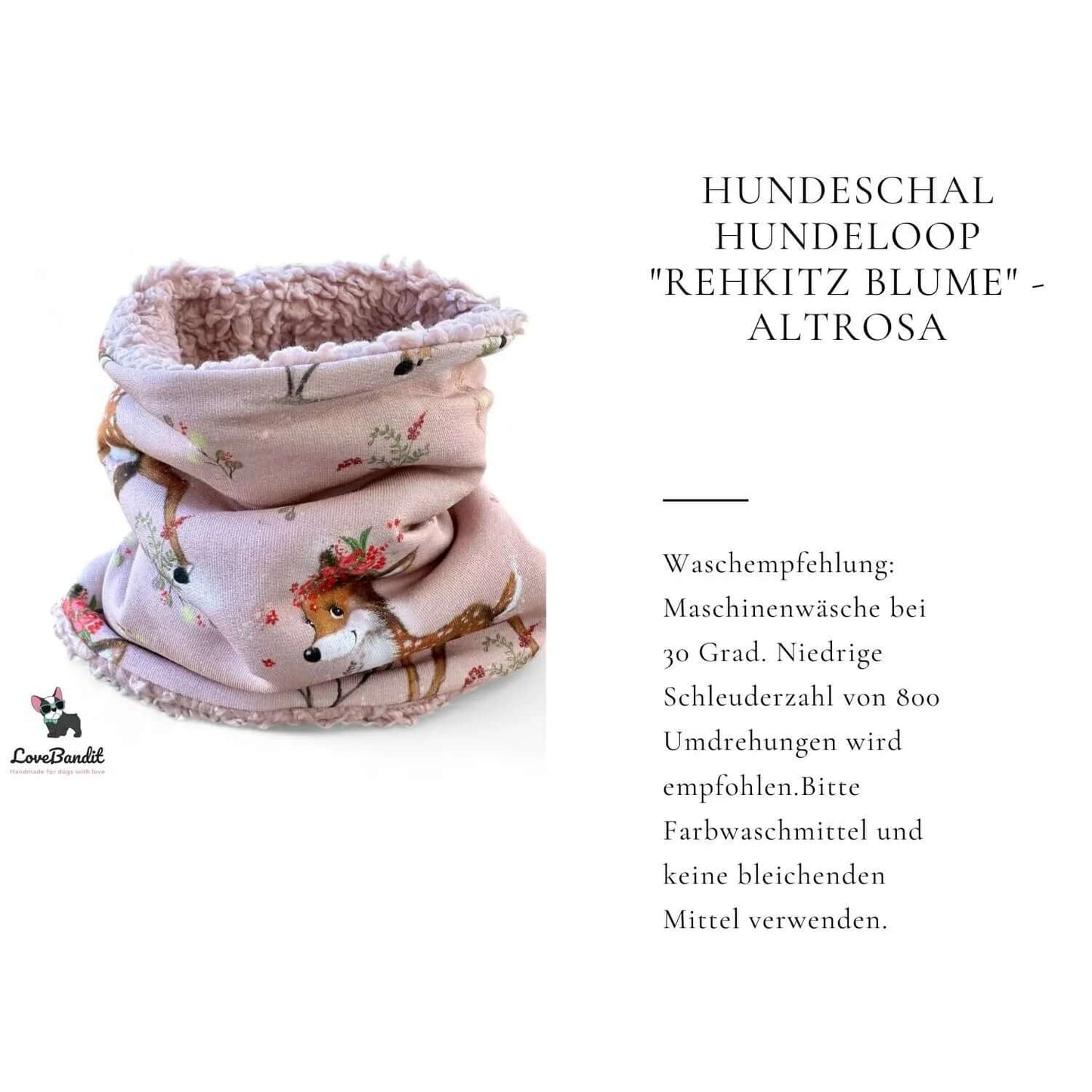 Hundeloop Hundeschal Rehkitz Blume altrosa - LoveBandit