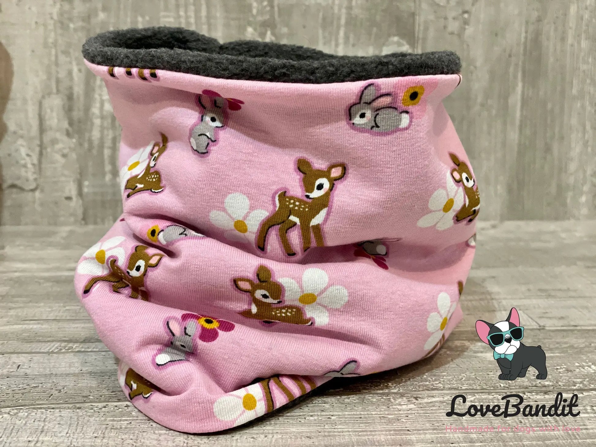 Hundeloop Hundeschal Rehkitz Häschen Blümchen rosa - LoveBandit