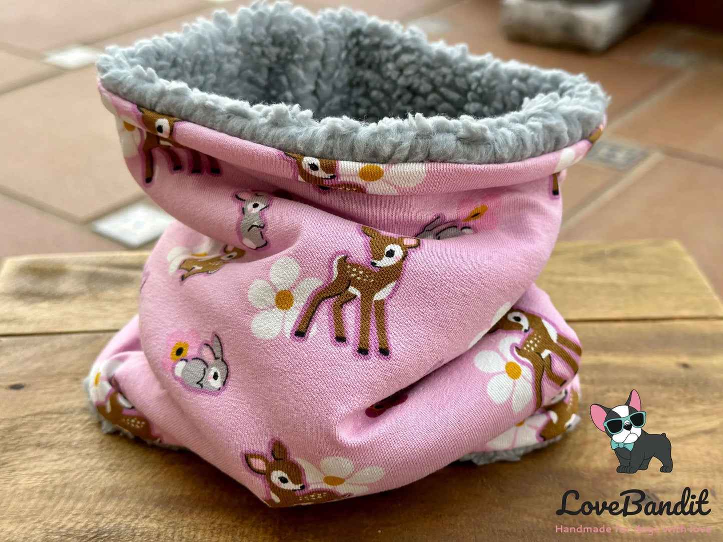 Hundeloop Hundeschal Rehkitz Häschen Blümchen rosa - LoveBandit