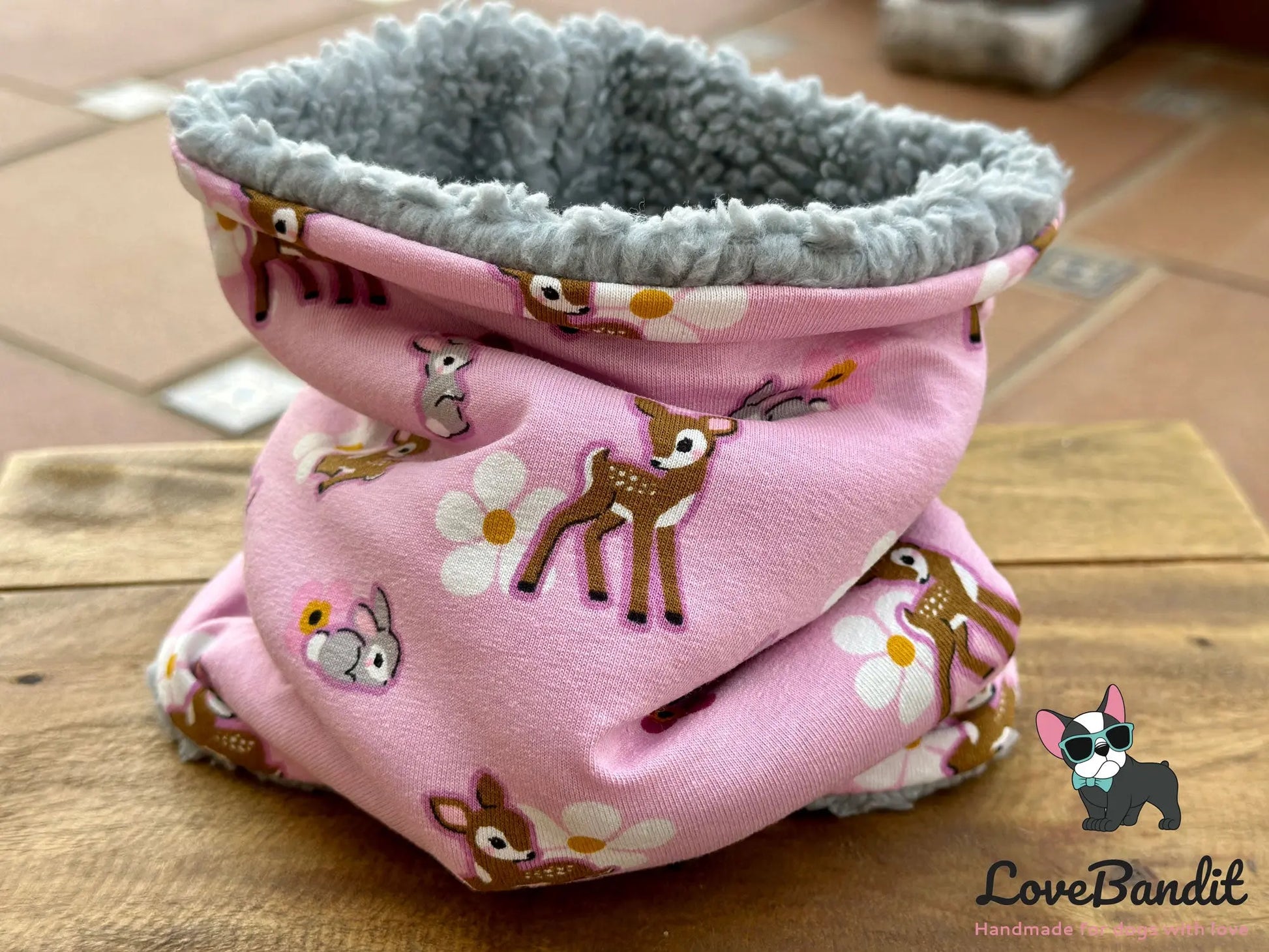 Hundeloop Hundeschal Rehkitz Häschen Blümchen rosa - LoveBandit