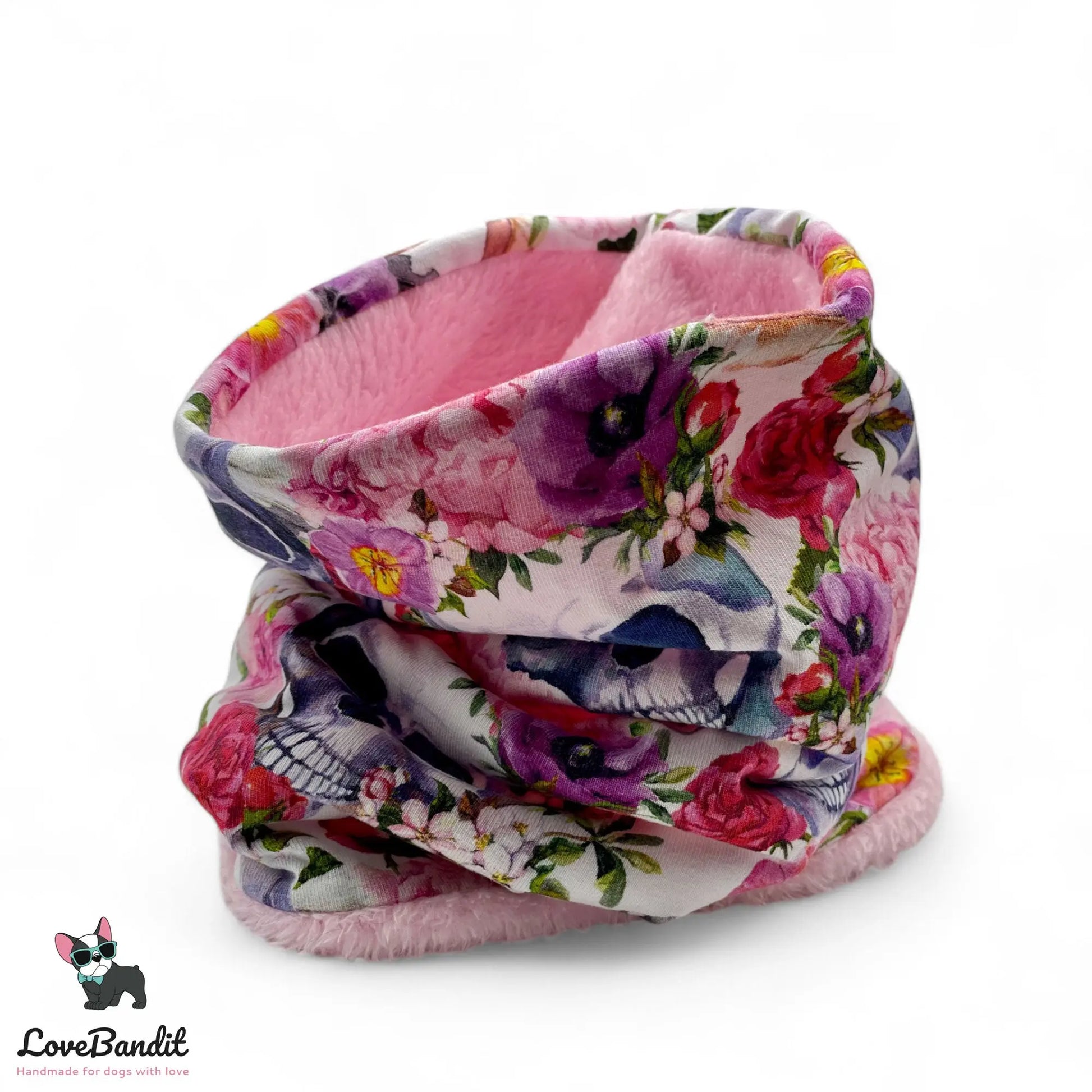 Hundeloop Hundeschal Totenköpfe Blumen rosa - LoveBandit