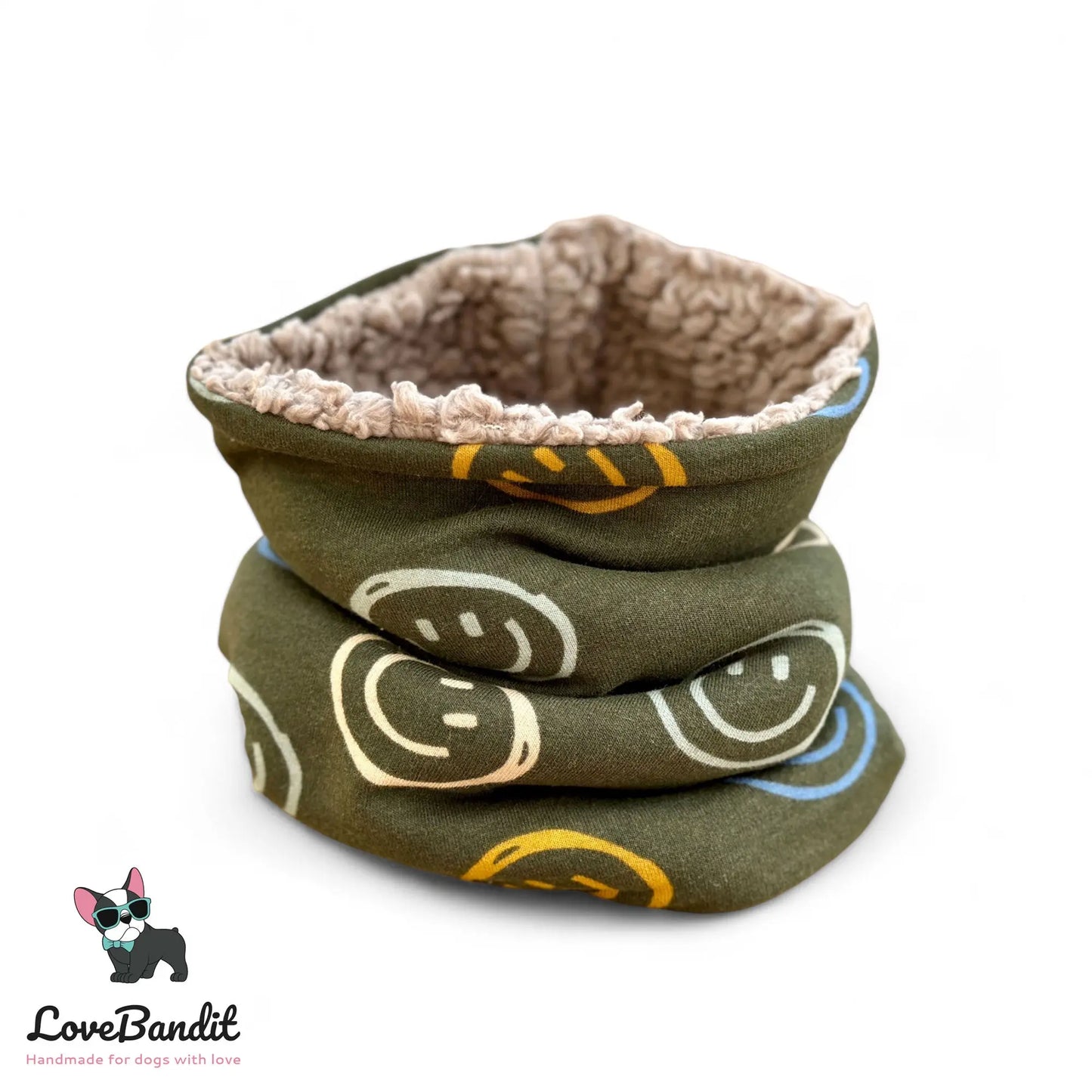 Hundeloop Hundeschal Hunde Loop Smiley oliv - LoveBandit