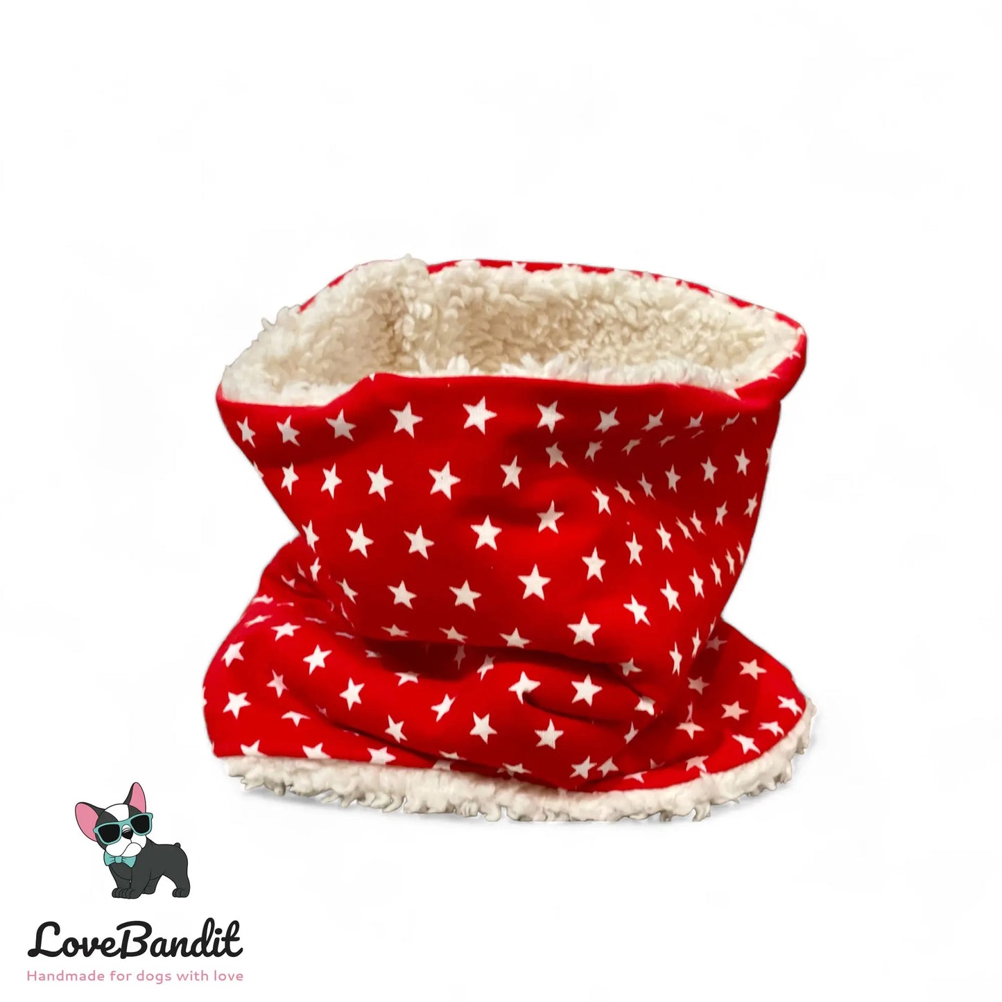 Hundeloop Hundeschal Sterne Rot Fleece Teddyplüsch - LoveBandit