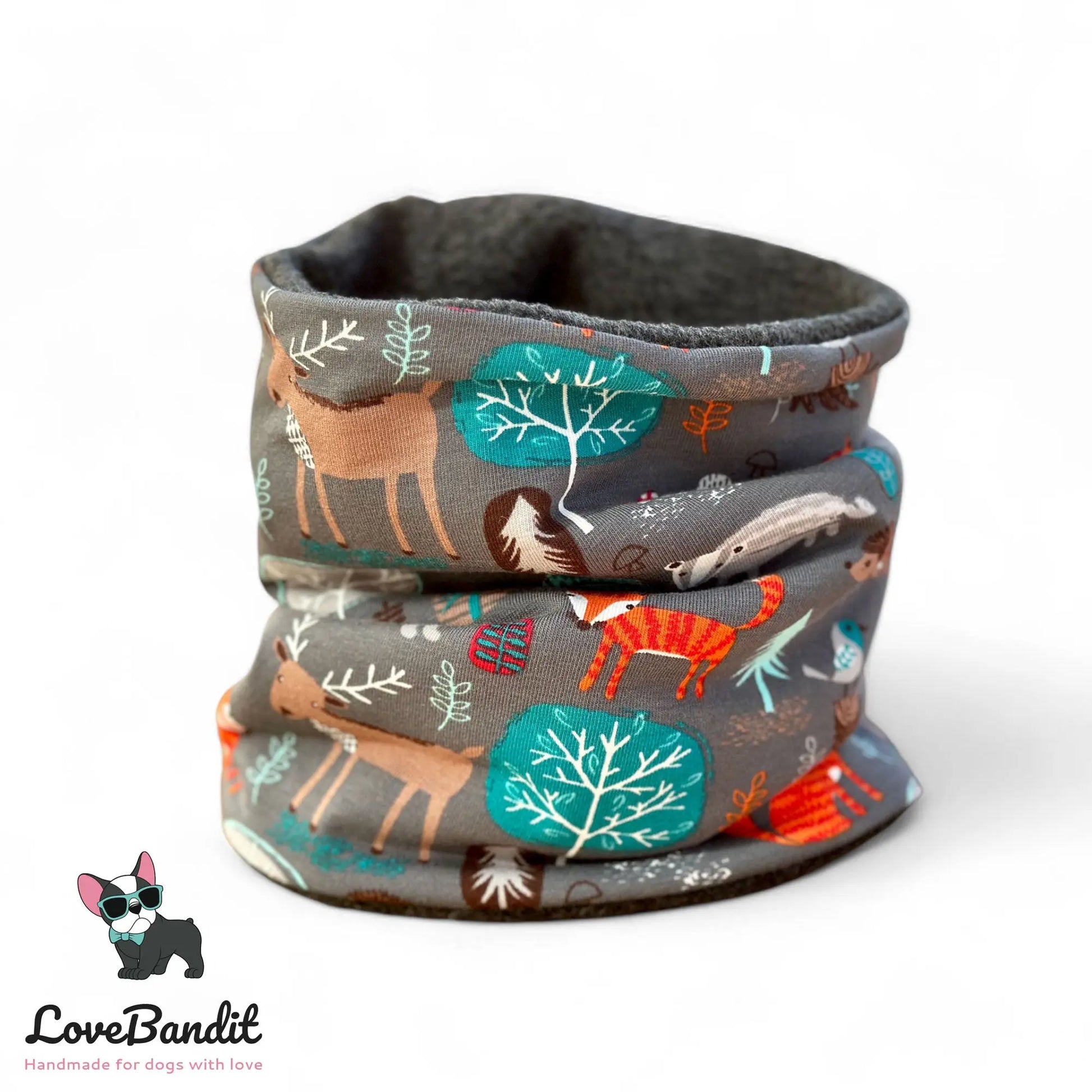 Hundeloop Hundeschal Tiere im Wald Grau - LoveBandit