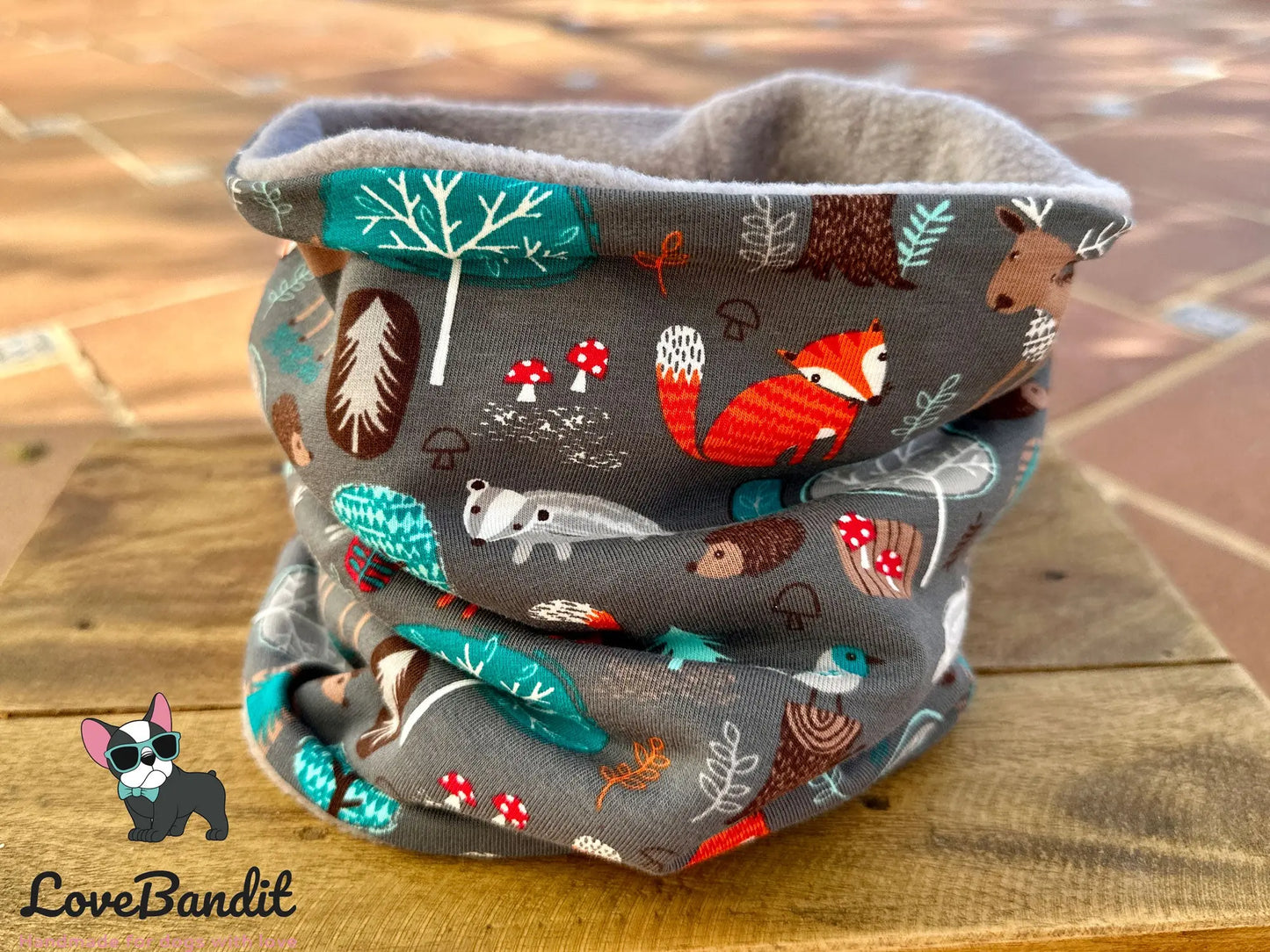 Hundeloop Hundeschal Tiere im Wald Grau - LoveBandit