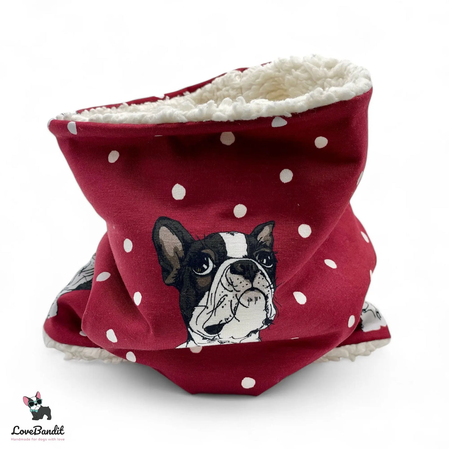 Hundeloop Hundeschal Boston Terrier Punkte rot - LoveBandit