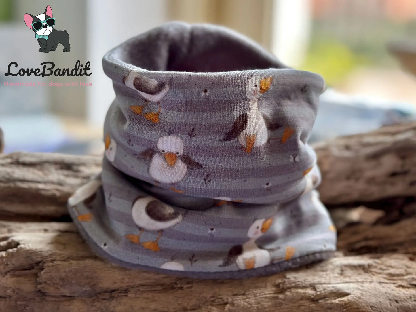 Hundeloop Gänse grau gestreift Fleece oder Teddyplüsch - LoveBandit