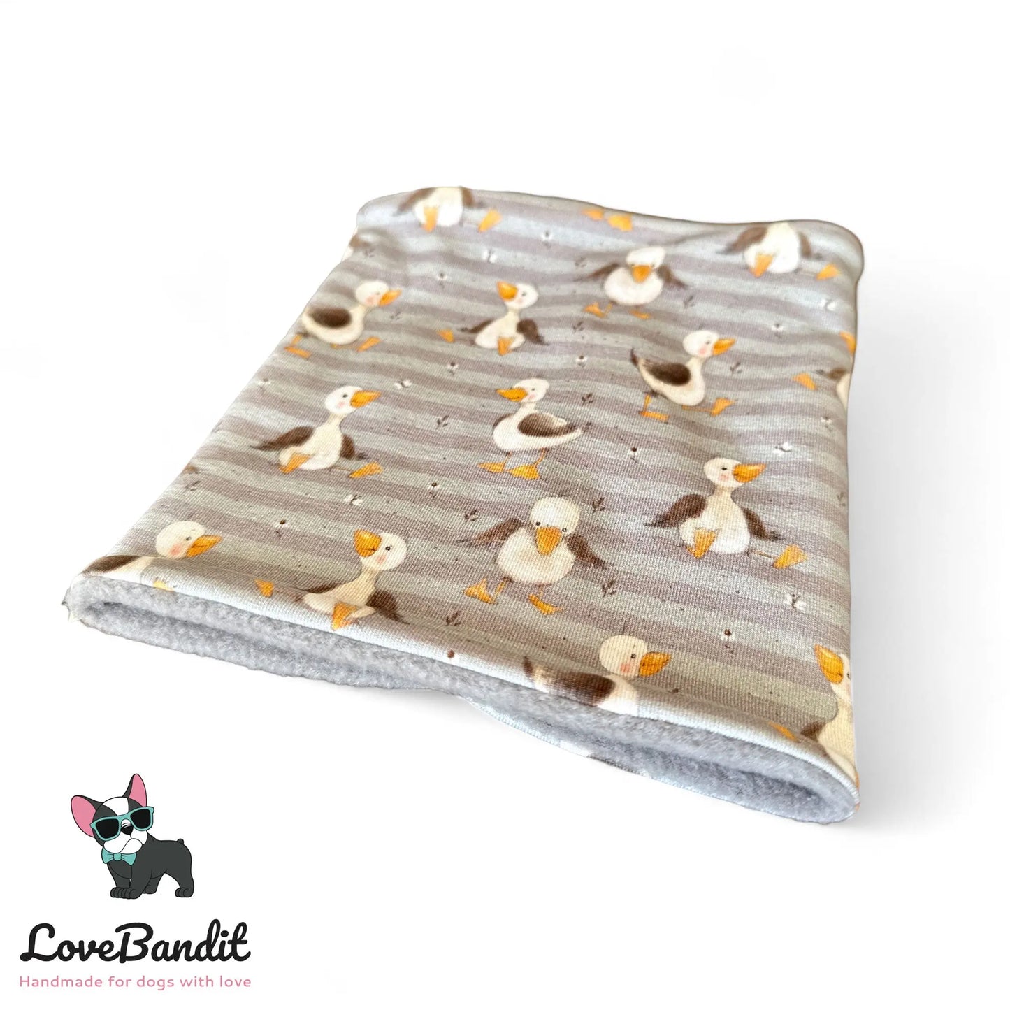Hundeloop Gänse grau gestreift Fleece oder Teddyplüsch - LoveBandit
