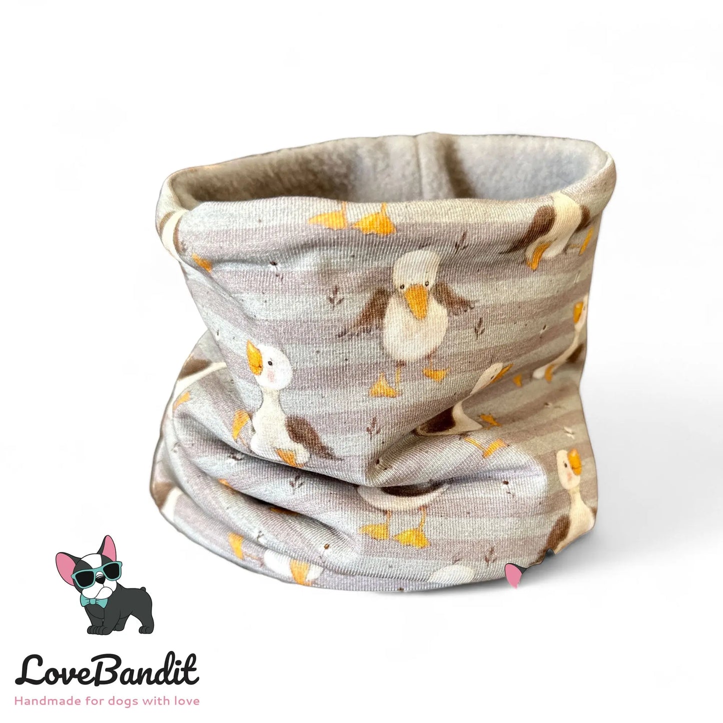 Hundeloop Gänse grau gestreift Fleece oder Teddyplüsch - LoveBandit