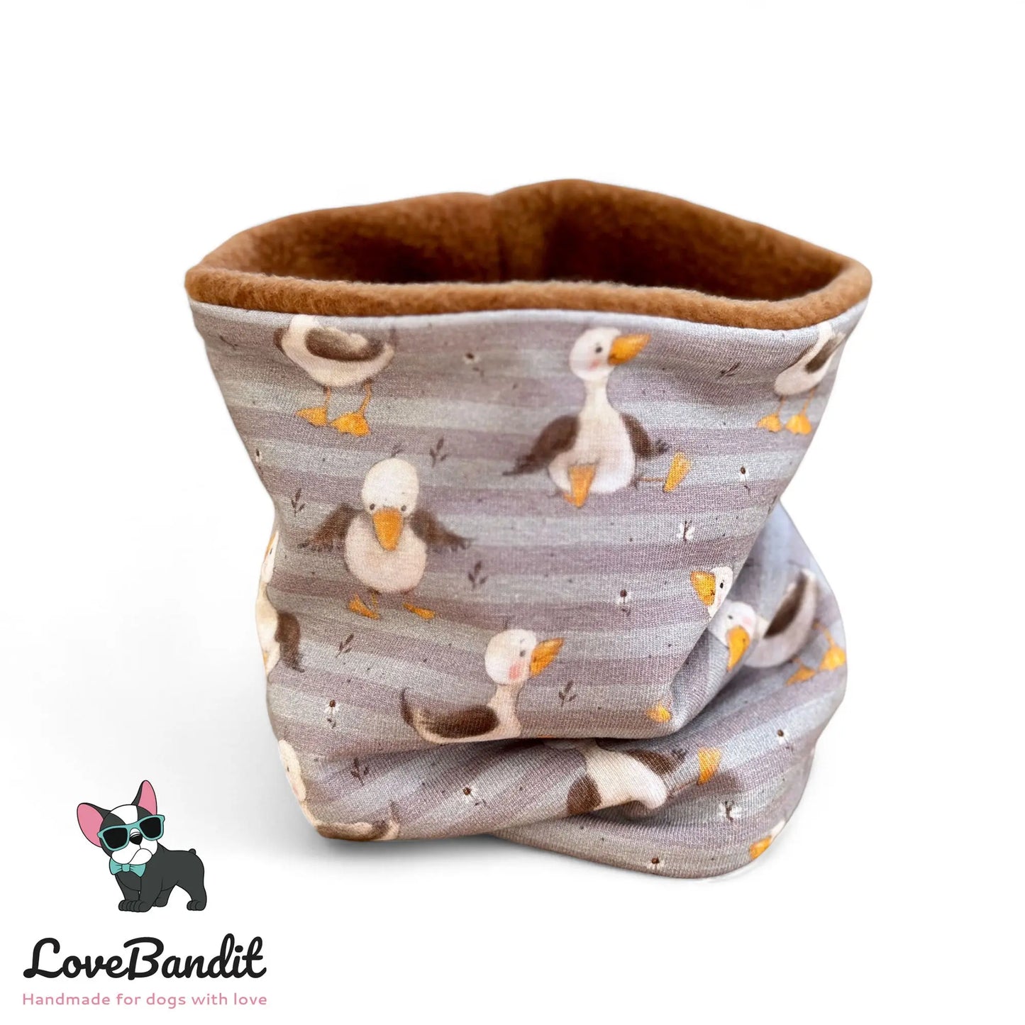 Hundeloop Gänse grau gestreift Fleece oder Teddyplüsch - LoveBandit