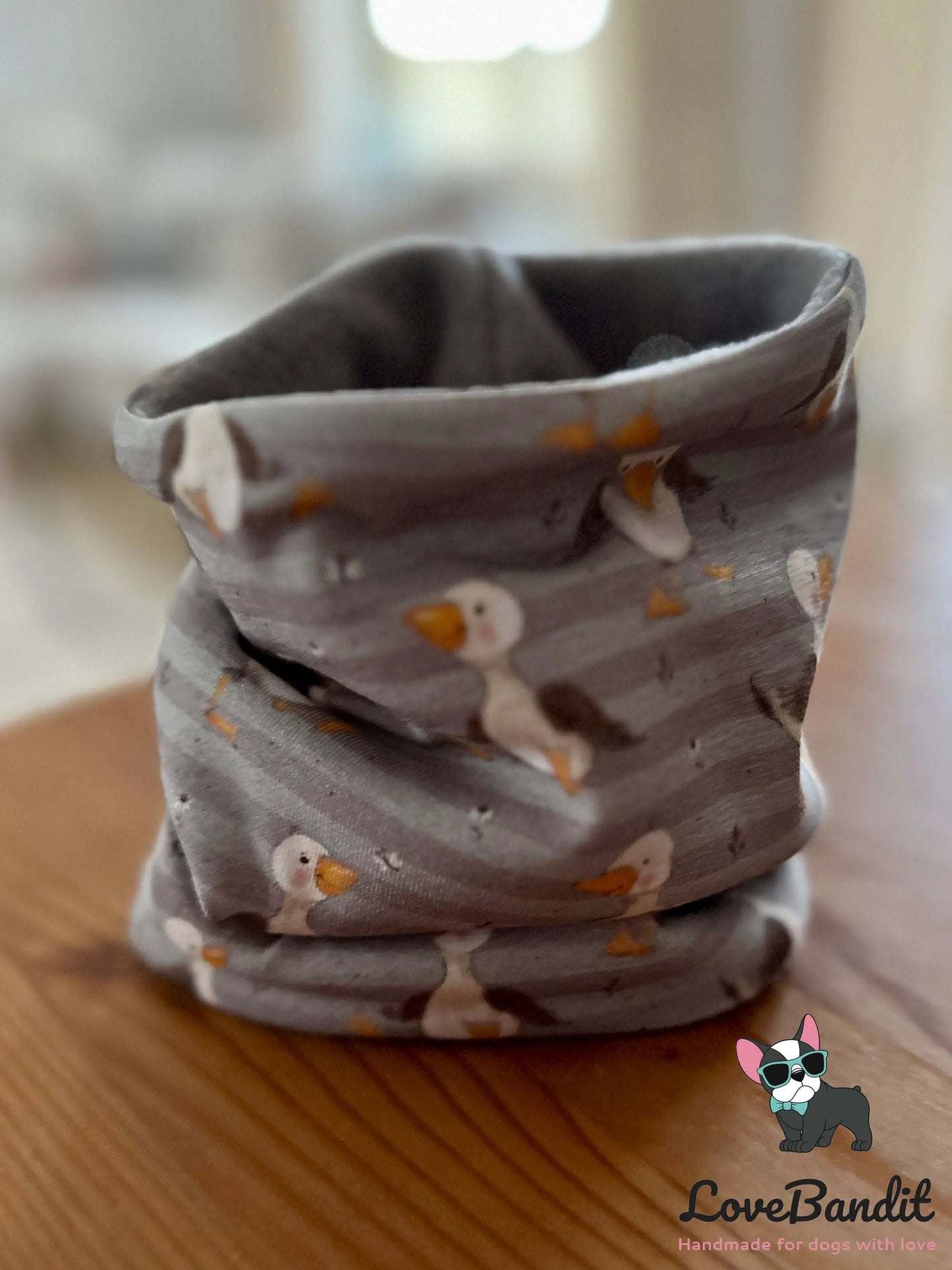 Hundeloop Gänse grau gestreift Fleece oder Teddyplüsch - LoveBandit