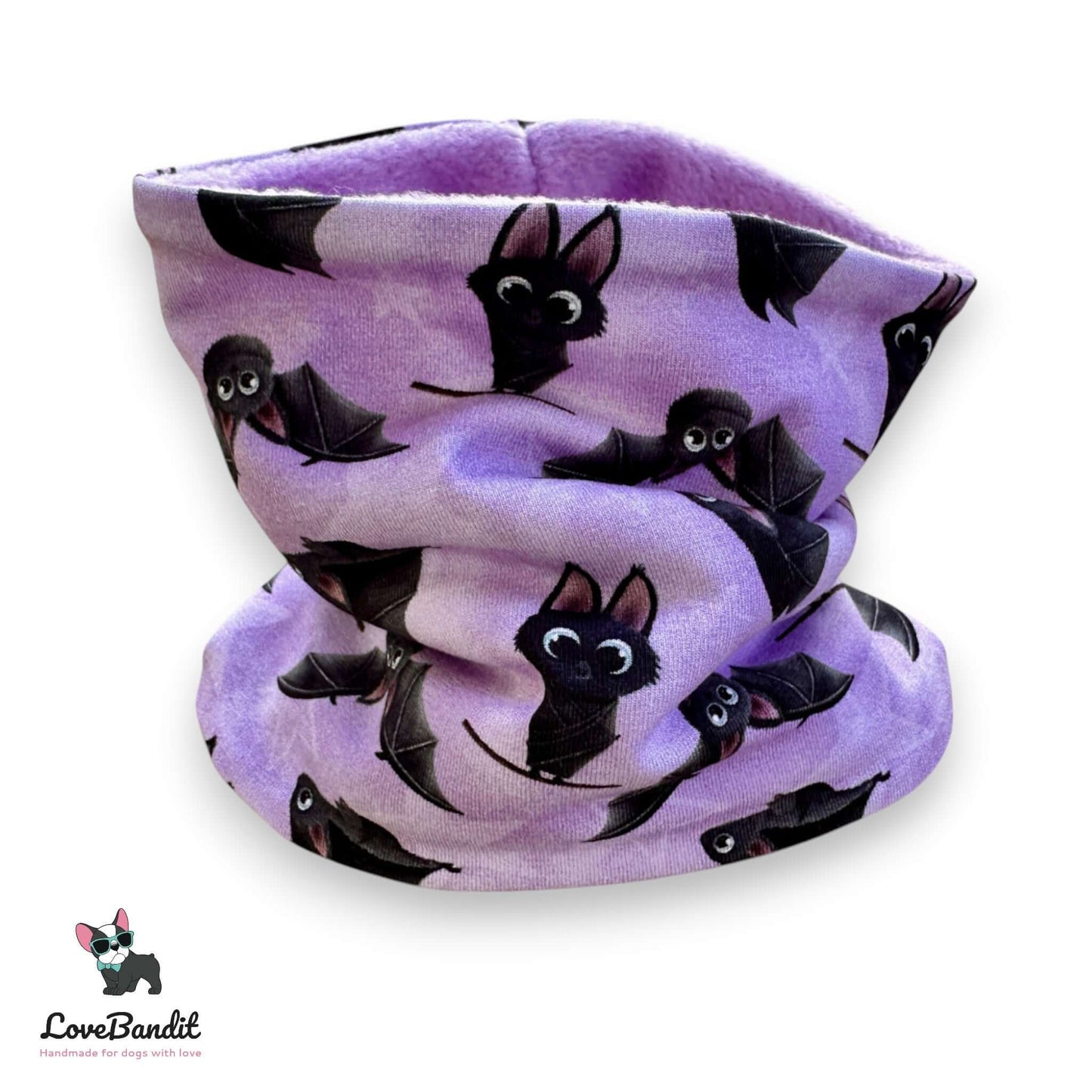 Hundeloop Hundeschal "Flieder Fledermaus" mit Fleece oder Teddyplüsch - LoveBandit