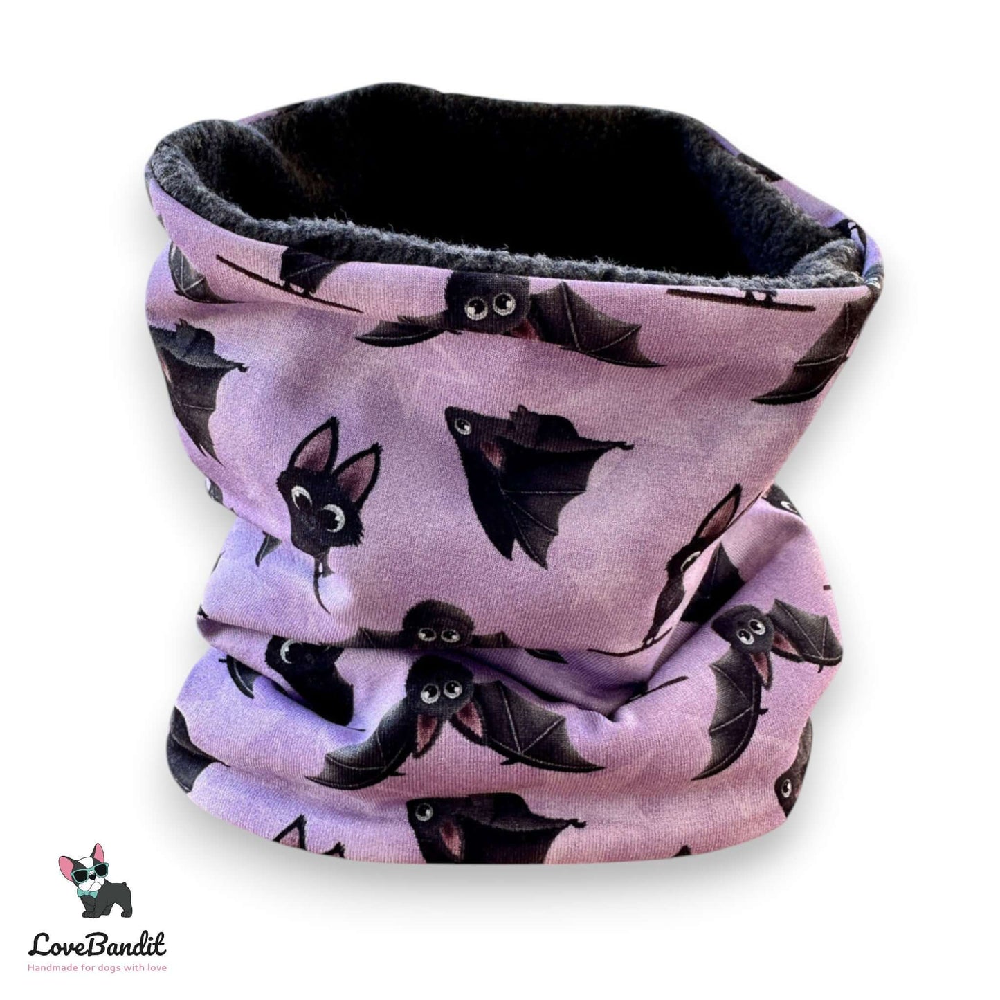 Hundeloop Hundeschal "Flieder Fledermaus" mit Fleece oder Teddyplüsch - LoveBandit