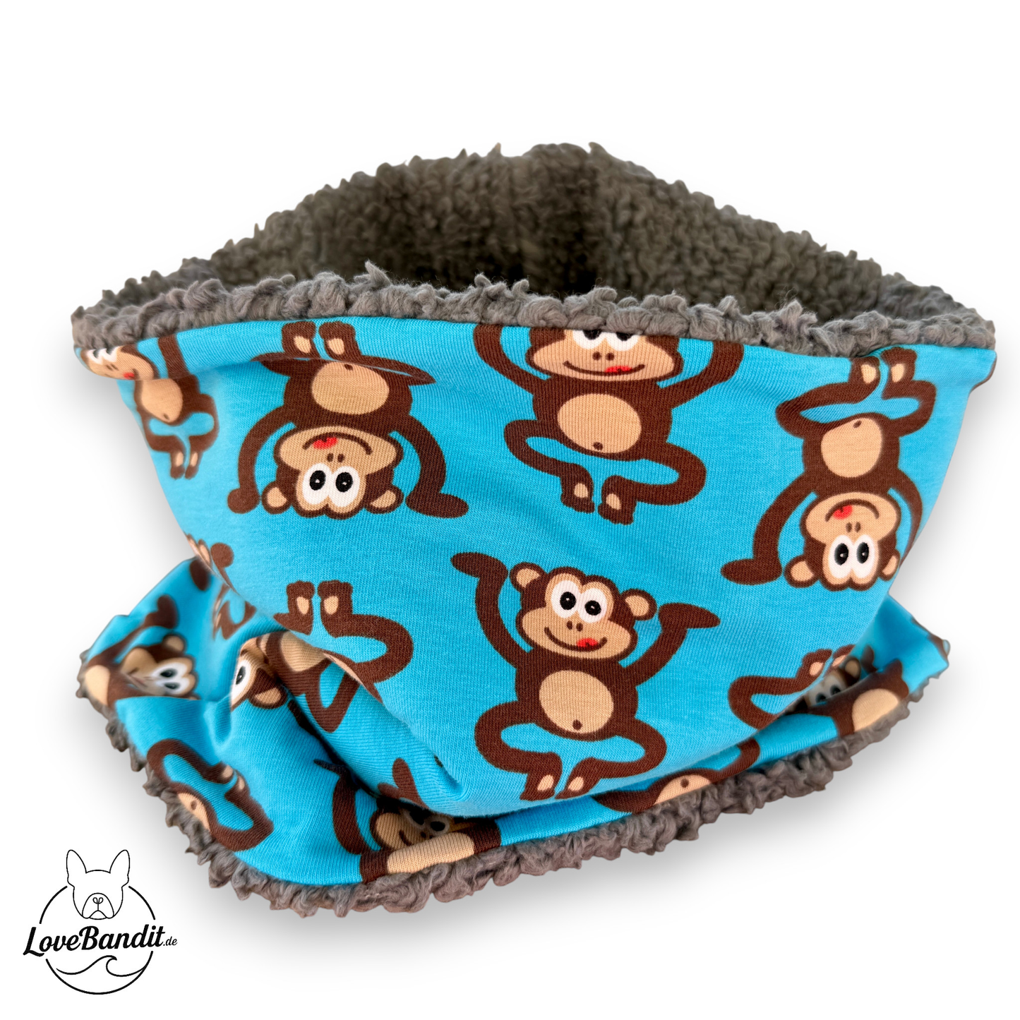Hundeloop Hundeschal Affen blau Fleece Teddyplüsch Lovebandit