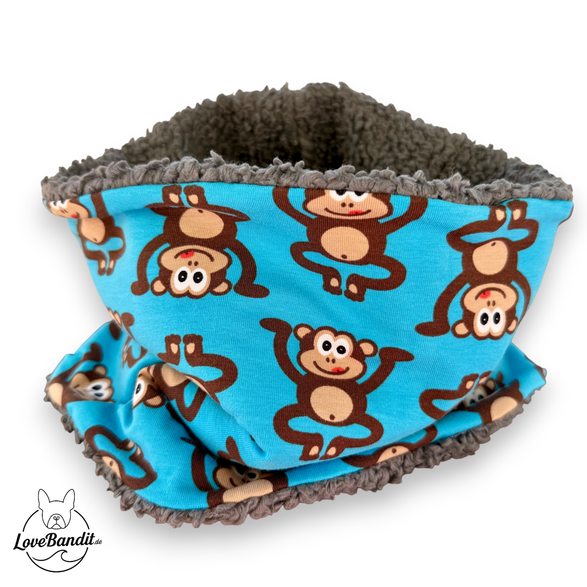 Hundeloop Hundeschal Affen blau Fleece Teddyplüsch Lovebandit