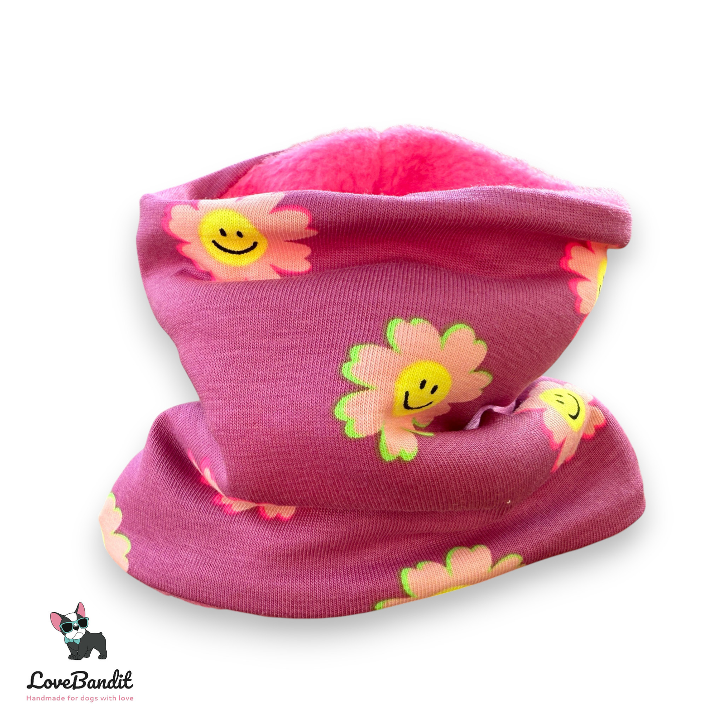 Hundeloop Hundeschal Smiley Flowers Fliederbeere Neon Fleece Lovebandit