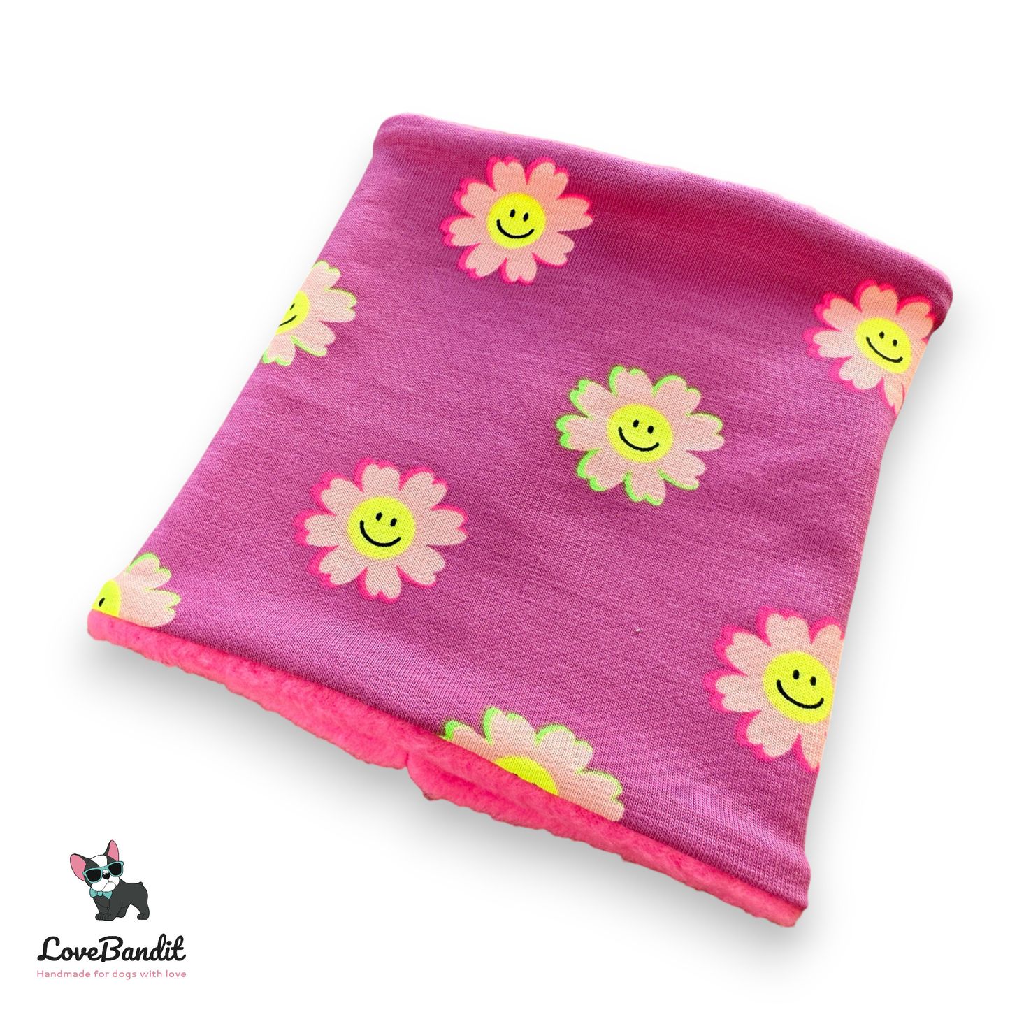 Hundeloop Hundeschal Smiley Flowers Fliederbeere Neon Fleece Lovebandit