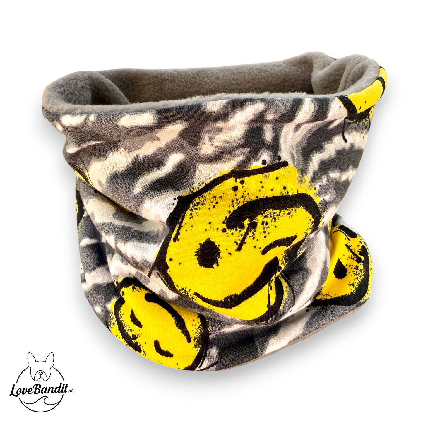 Hundeloop Hundeschal "Smiley" grau gelb Lovebandit