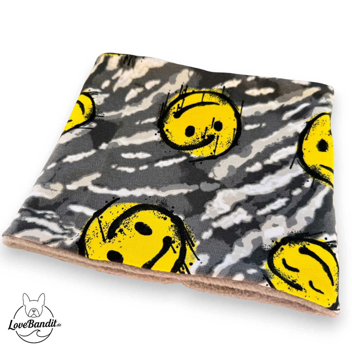 Hundeloop Hundeschal "Smiley" grau gelb Lovebandit