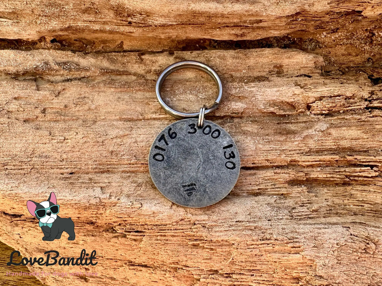 Zweifarbige Hundemarke Antik Silber mit Messinganhänger - LoveBandit