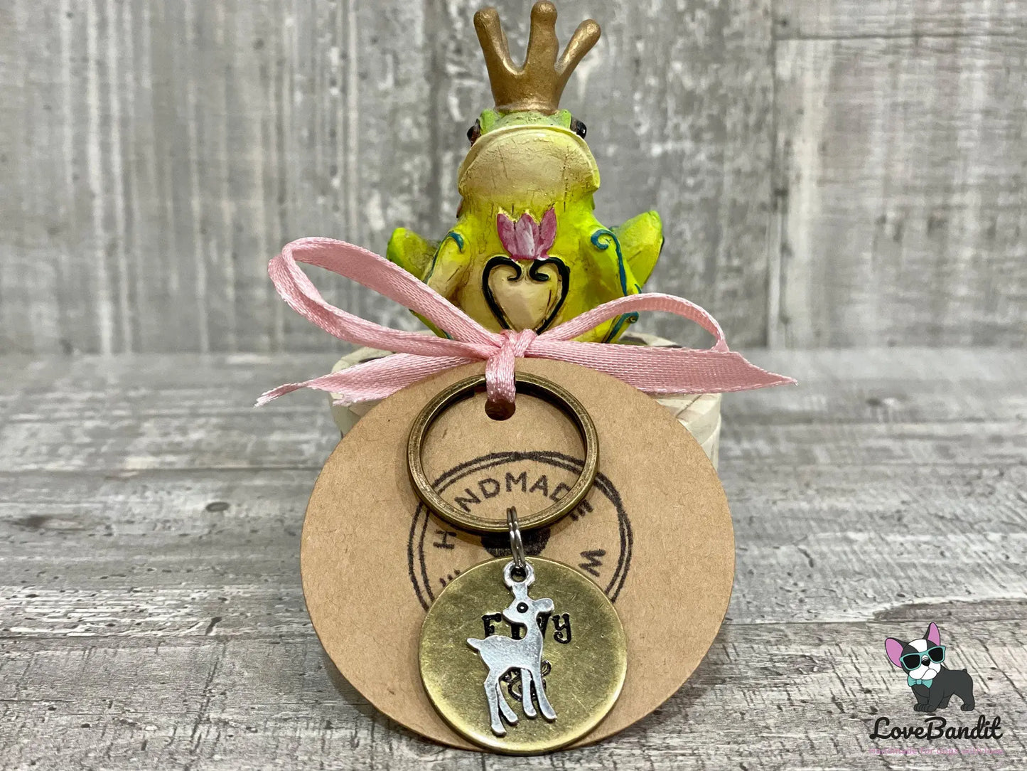 Hundemarke Messing bronze mit Anhänger Rehkitz - LoveBandit