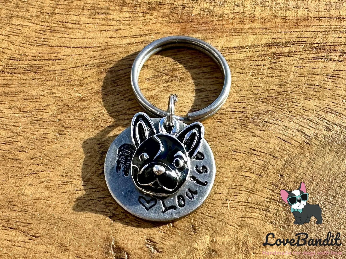 Hundemarke Frenchie Antik Messing Silber - LoveBandit