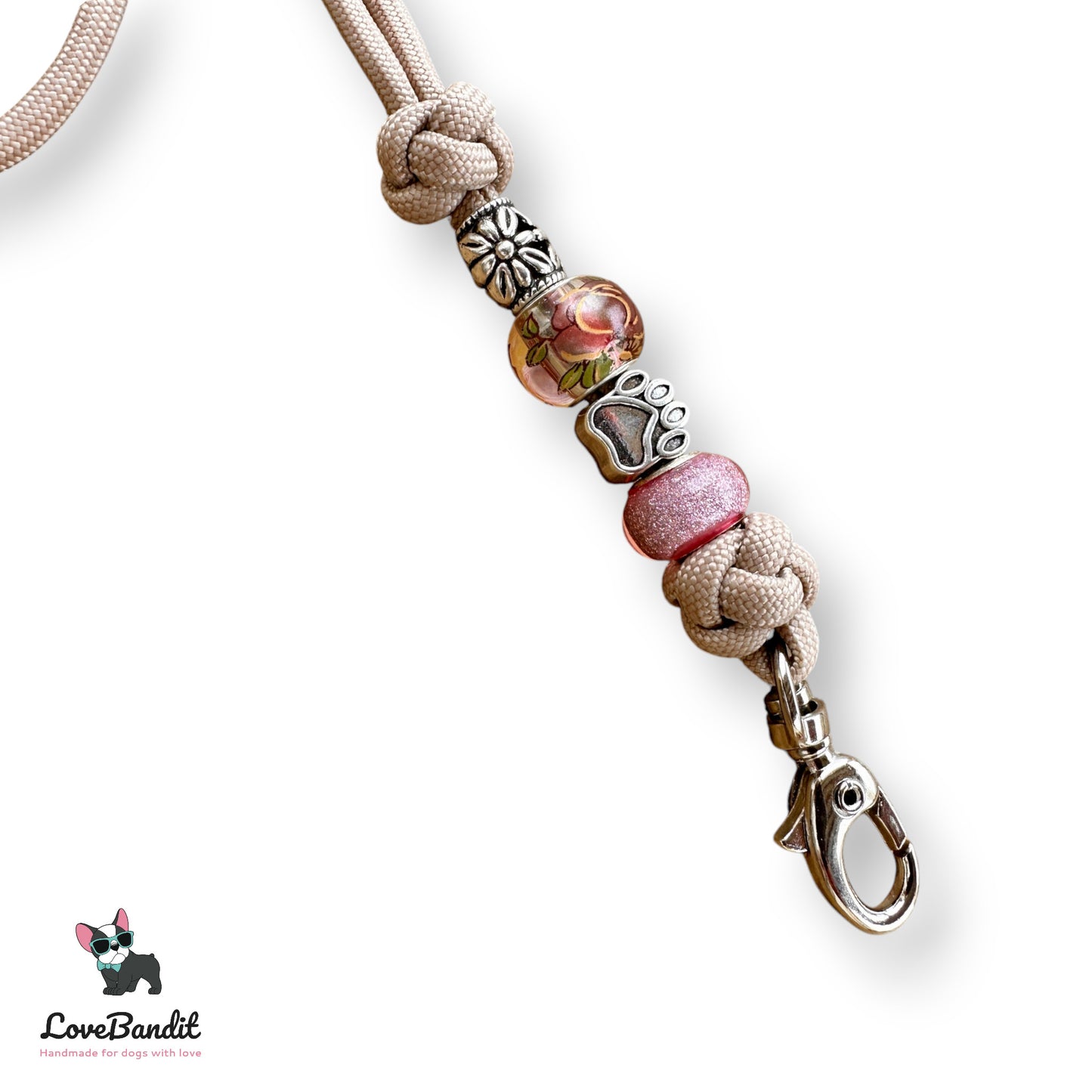 Hundepfeifenband Beige Rosa Blümchen Pfote - LoveBandit