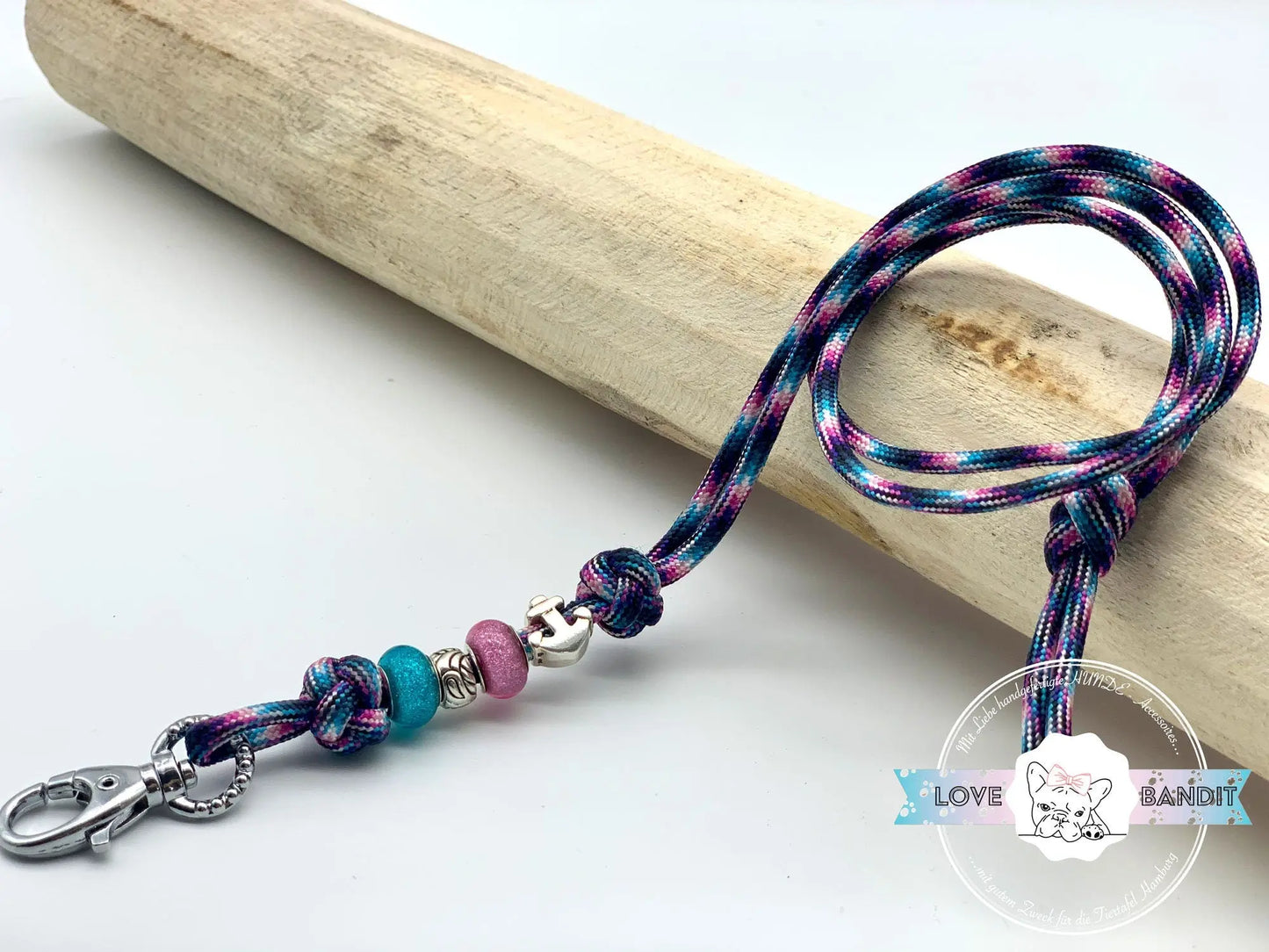 Hundepfeifenband Anker türkis rosa aus Paracord - LoveBandit