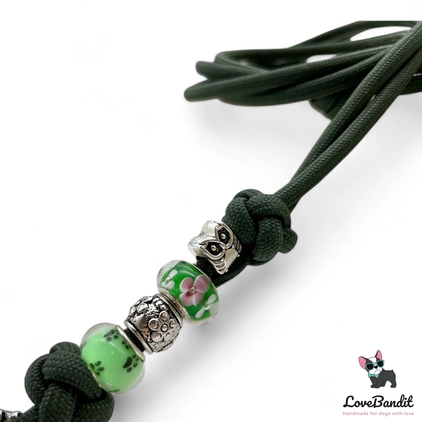 Hundepfeifenband Eulen aus Paracord grün - LoveBandit
