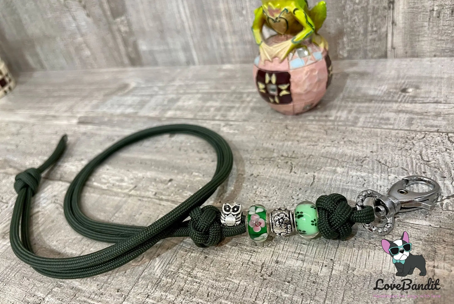 Hundepfeifenband Eulen aus Paracord grün - LoveBandit
