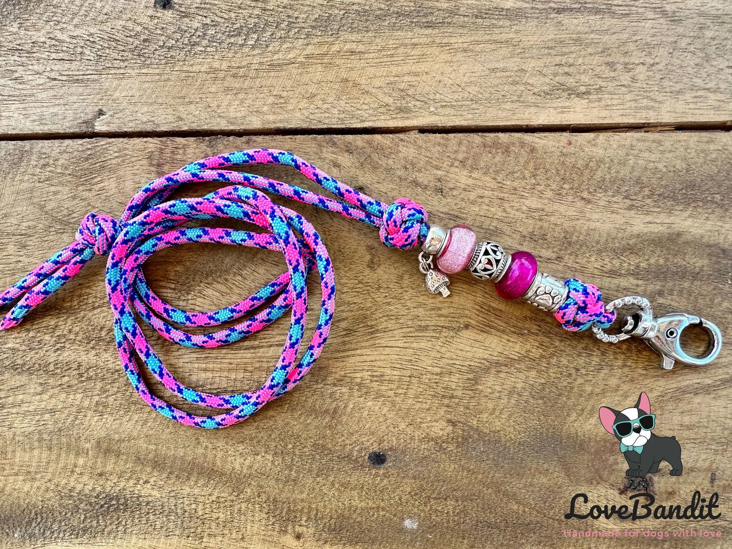 Hundepfeifenband Glückspilz neonpink blau - LoveBandit