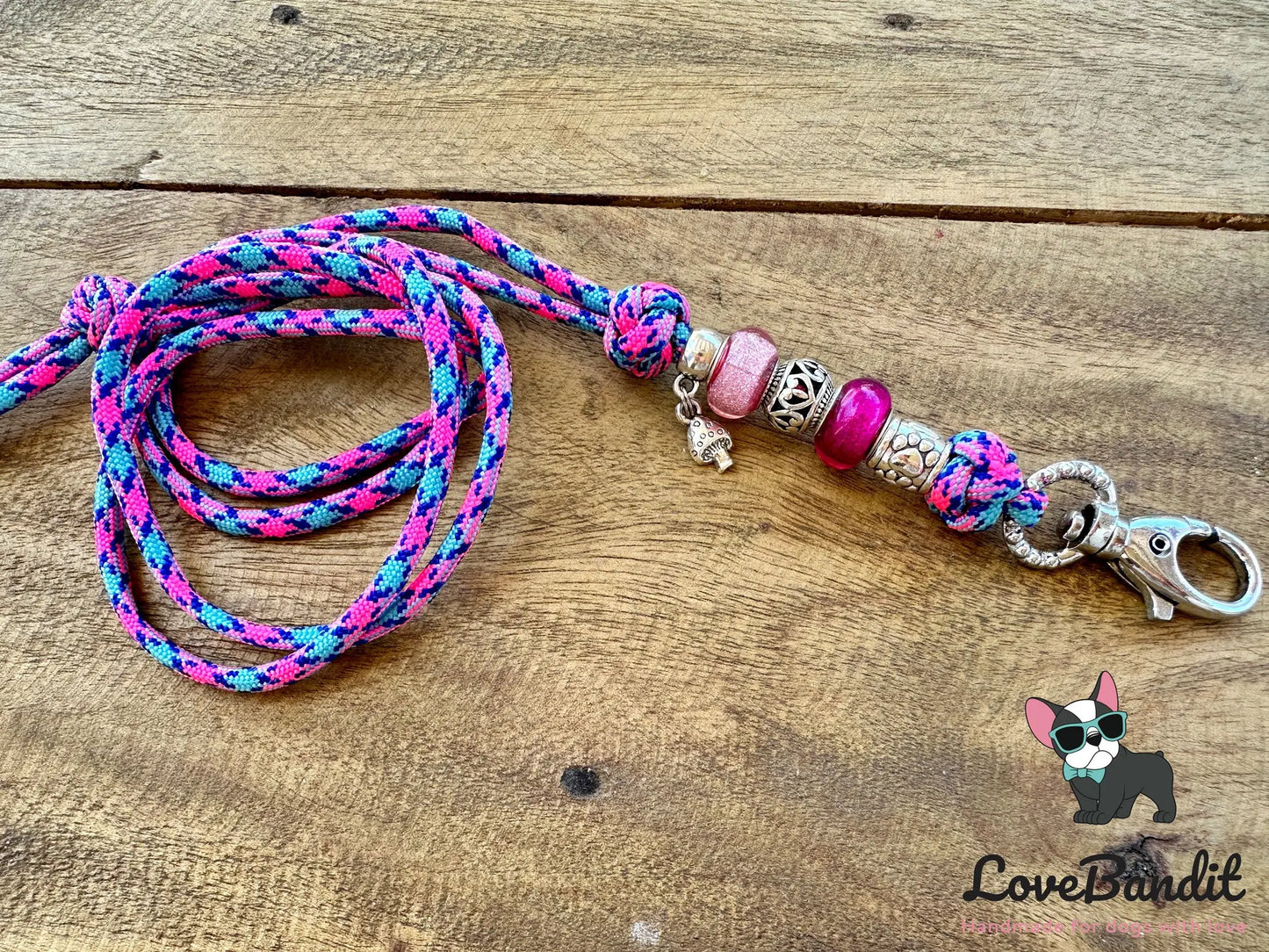 Hundepfeifenband Glückspilz neonpink blau - LoveBandit