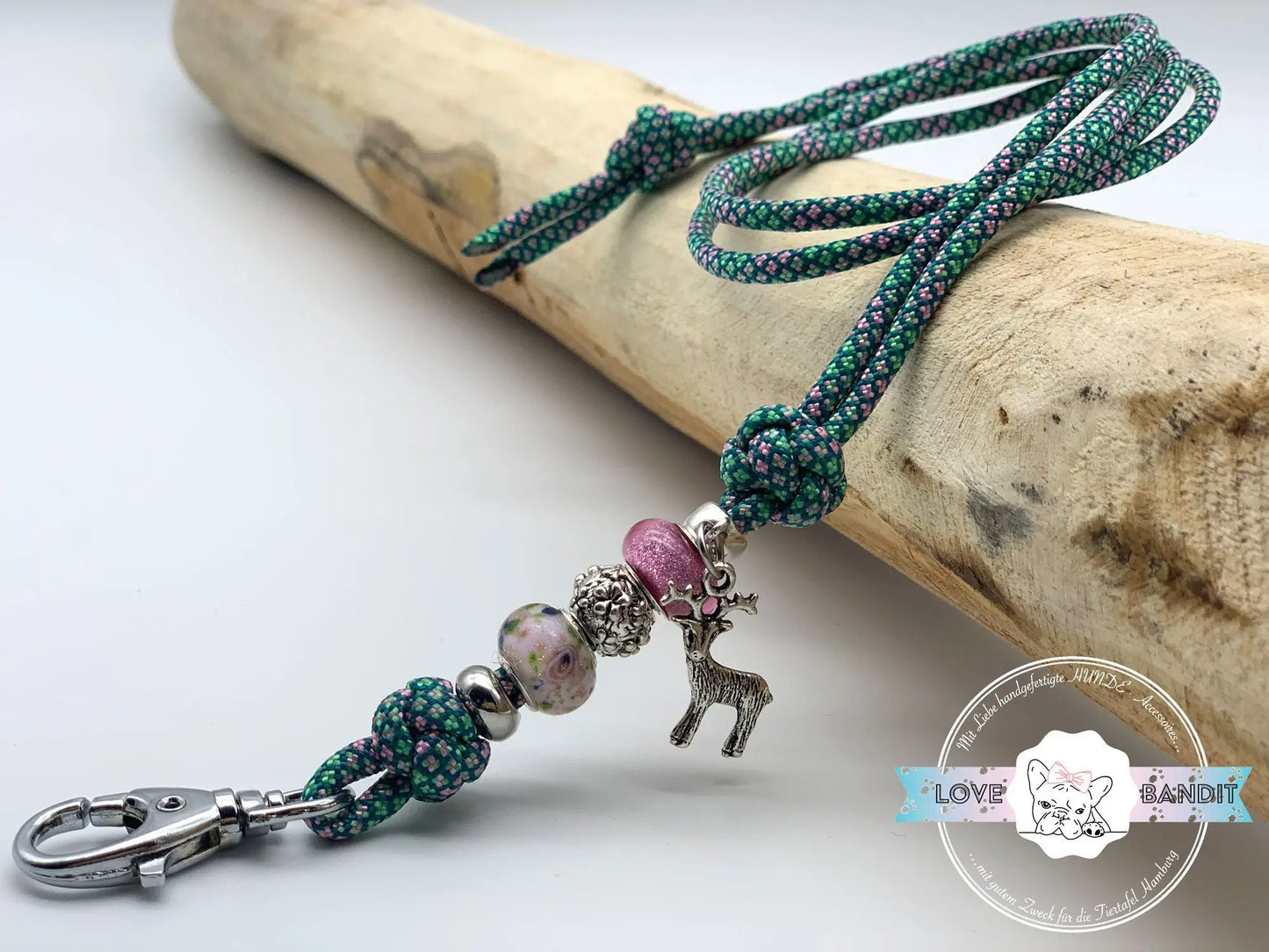 Hundepfeifenband Hirsch Grün Rosa Paracord - LoveBandit
