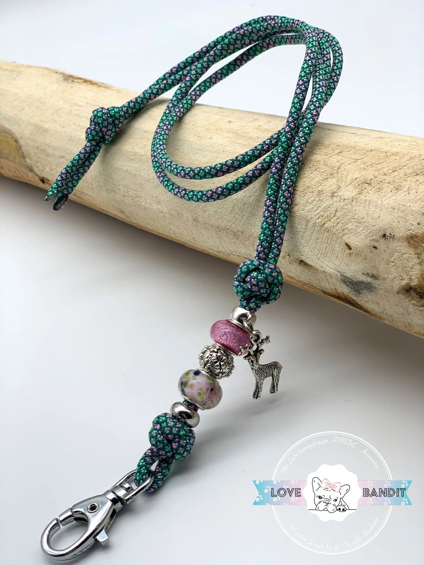 Hundepfeifenband Hirsch Grün Rosa Paracord - LoveBandit