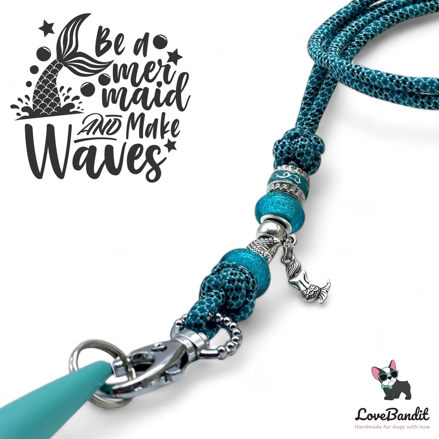 Hundepfeifenband Mermaid aus Paracord türkis - LoveBandit
