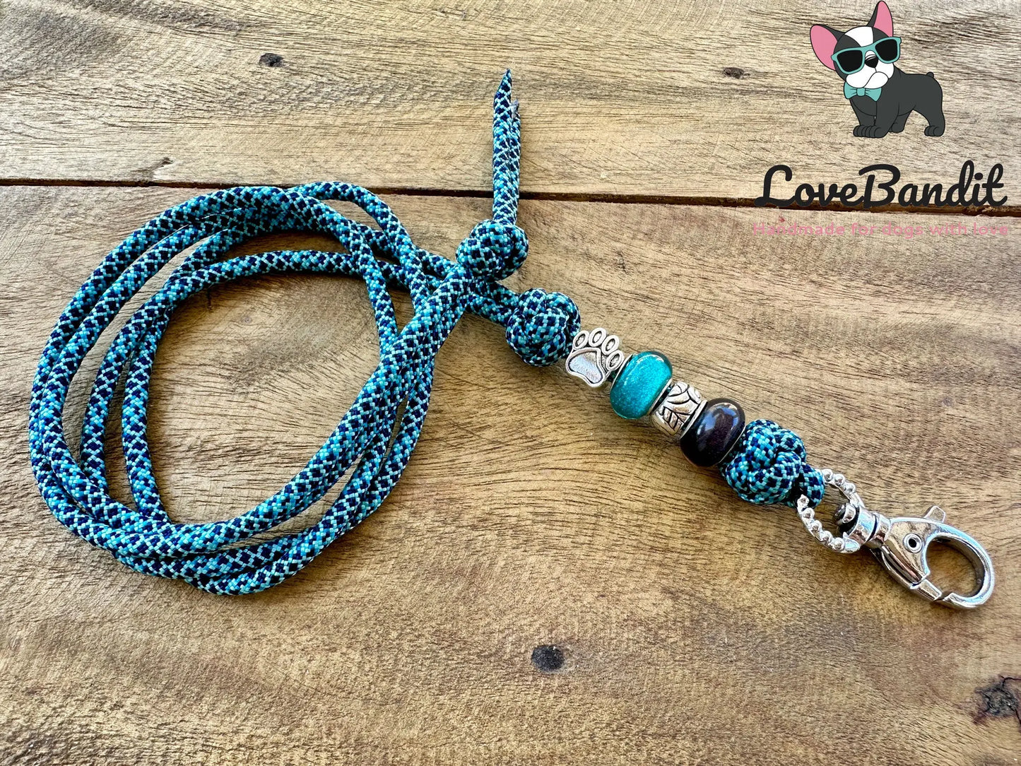 Hundepfeifenband Pfote türkis aus Paracord - LoveBandit