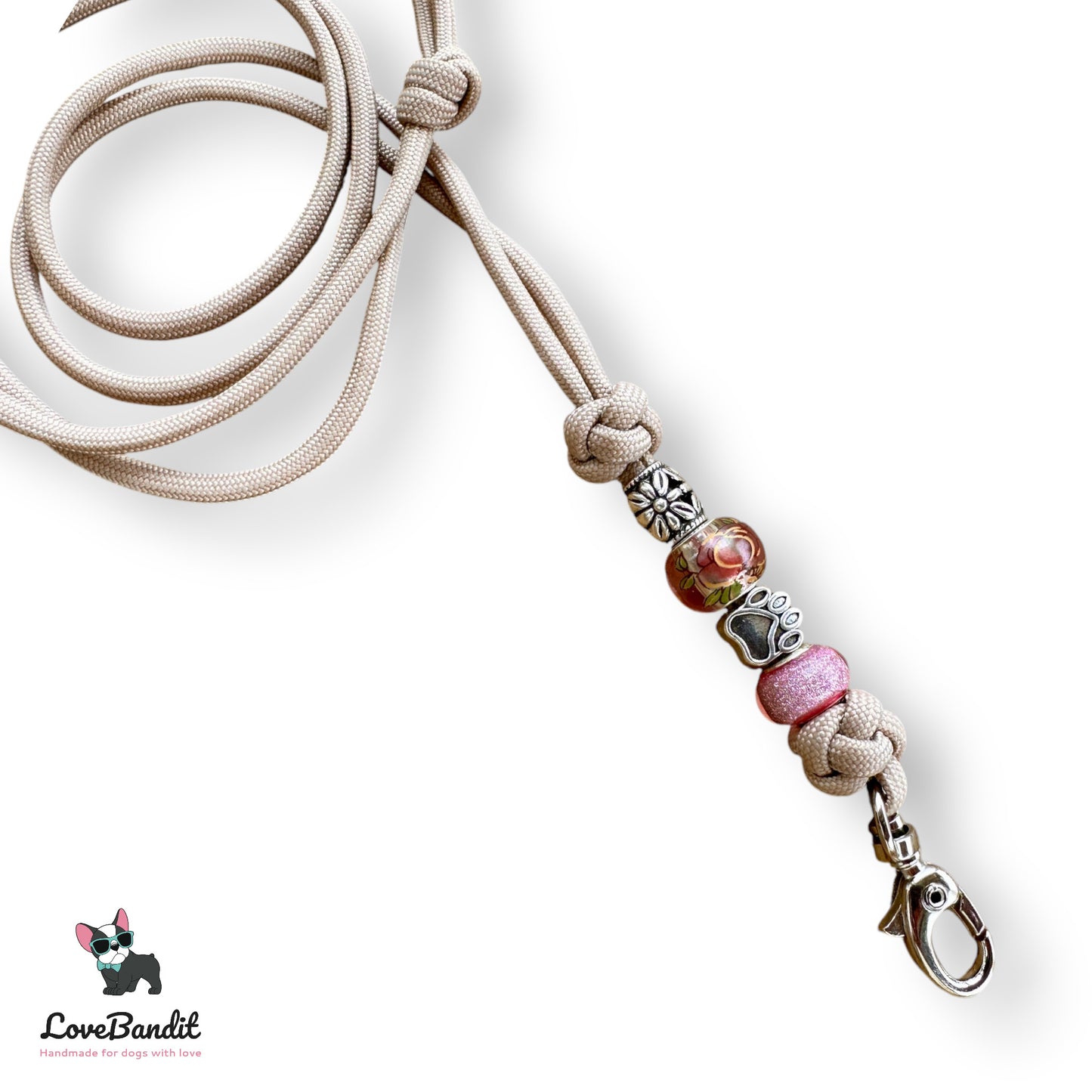Hundepfeifenband Beige Rosa Blümchen Pfote - LoveBandit