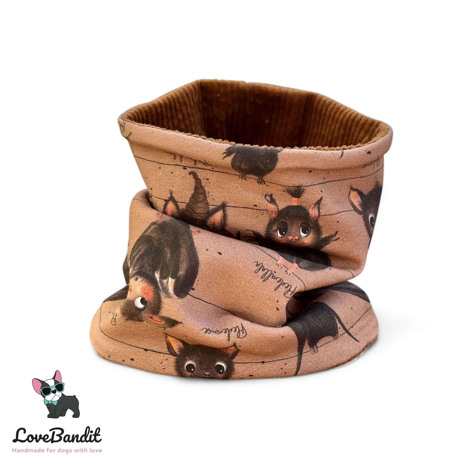 Hundeschal Hundeloop Cord Fledermäuse Braun - LoveBandit