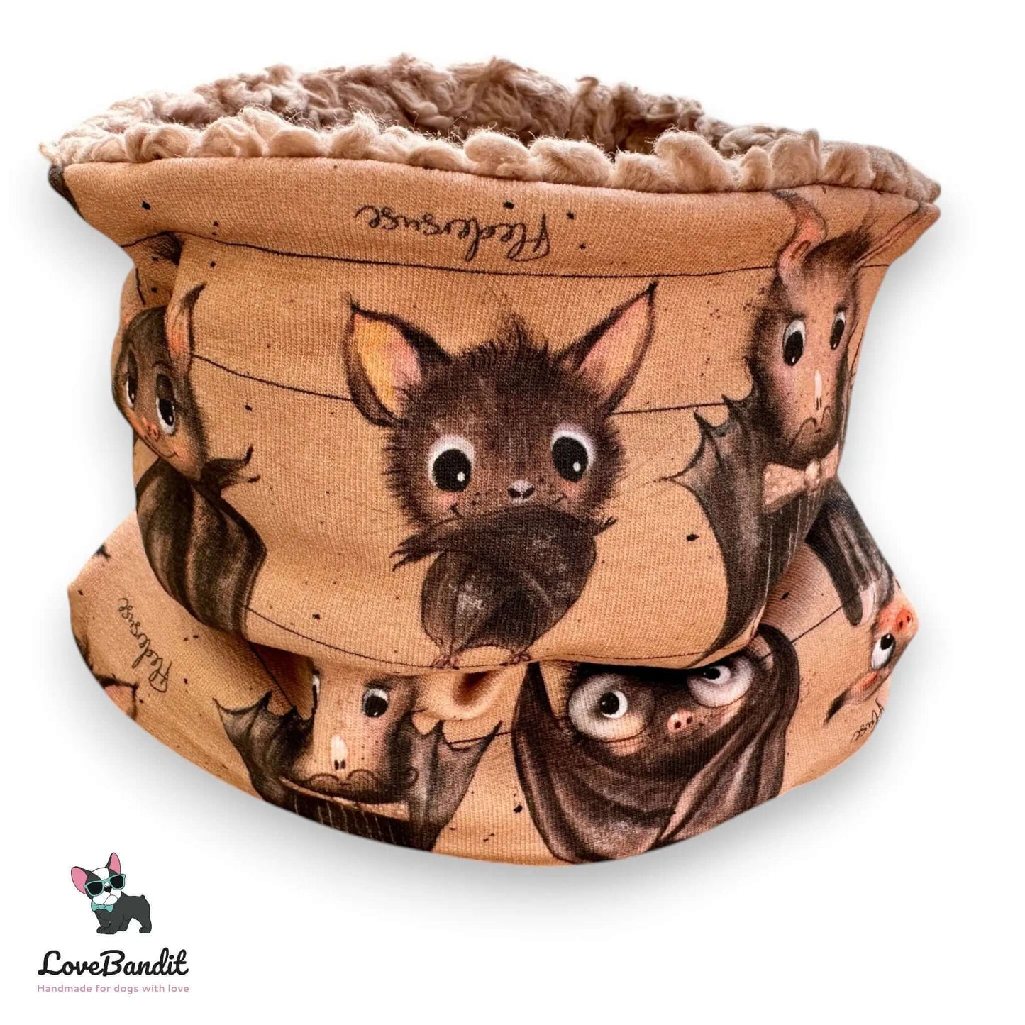 Hundeschal Hundeloop "Fledermäuse" Braun - mit Teddyplüsch oder Fleece - LoveBandit