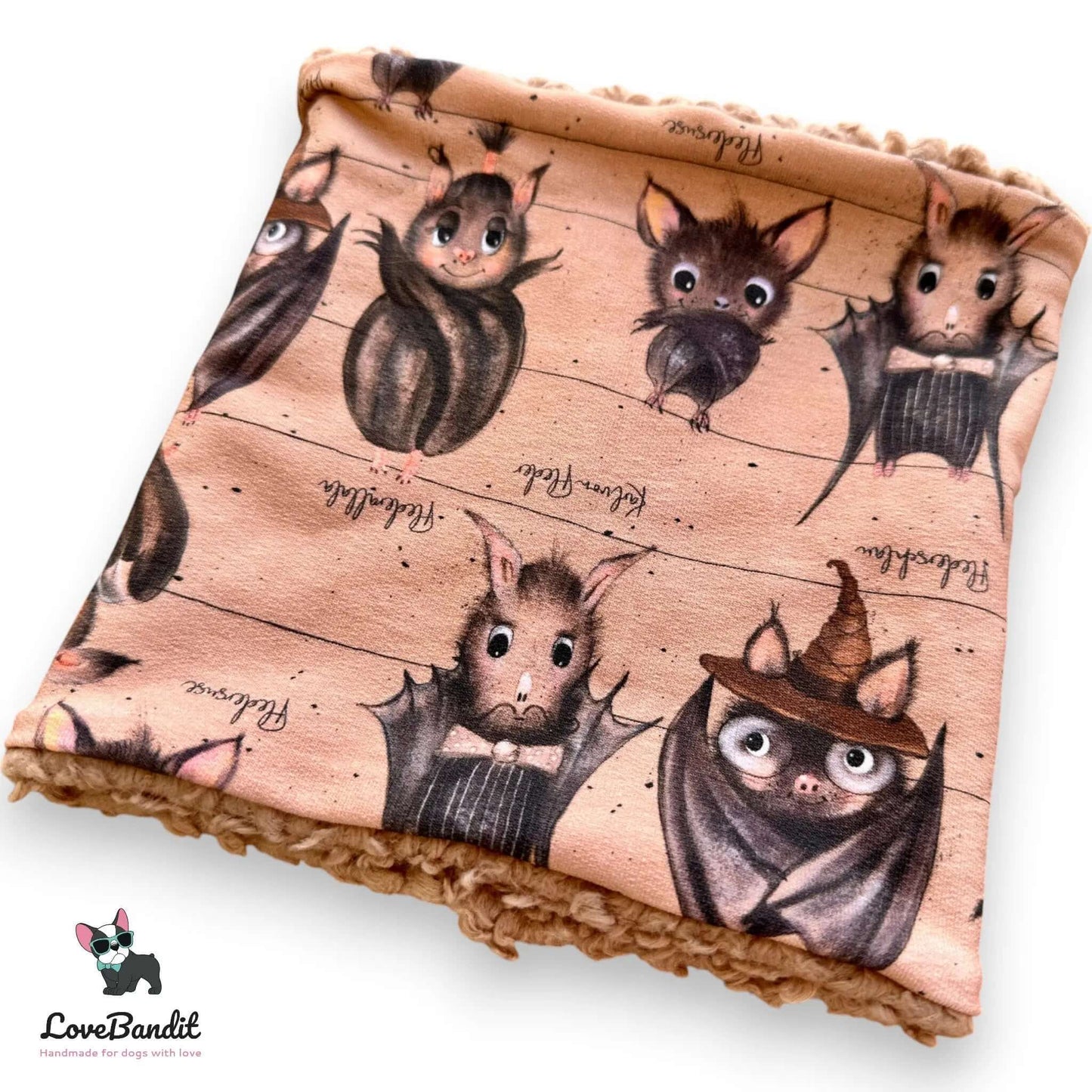 Hundeschal Hundeloop "Fledermäuse" Braun - mit Teddyplüsch oder Fleece - LoveBandit