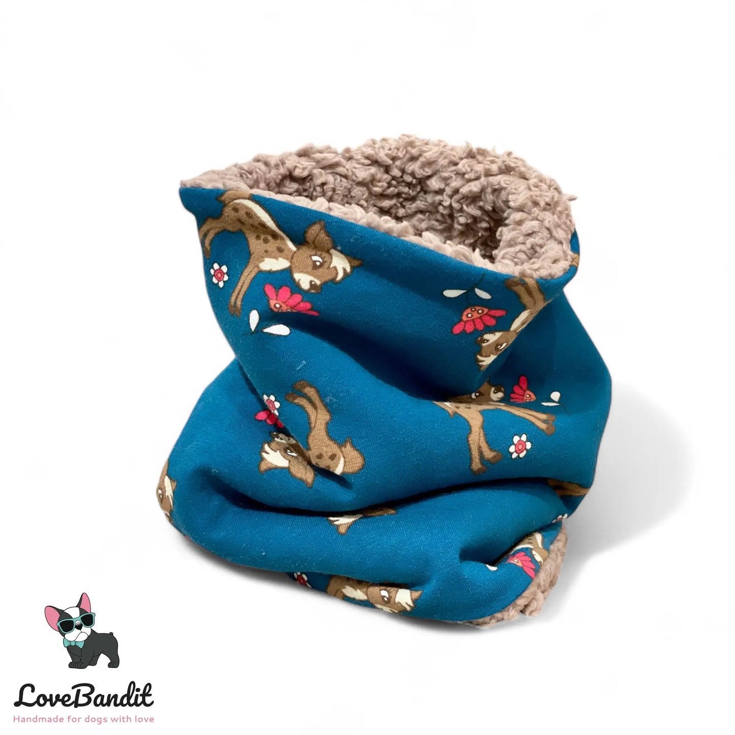 Hundeschal Hundeloop Rehkitz Blume Petrol - LoveBandit