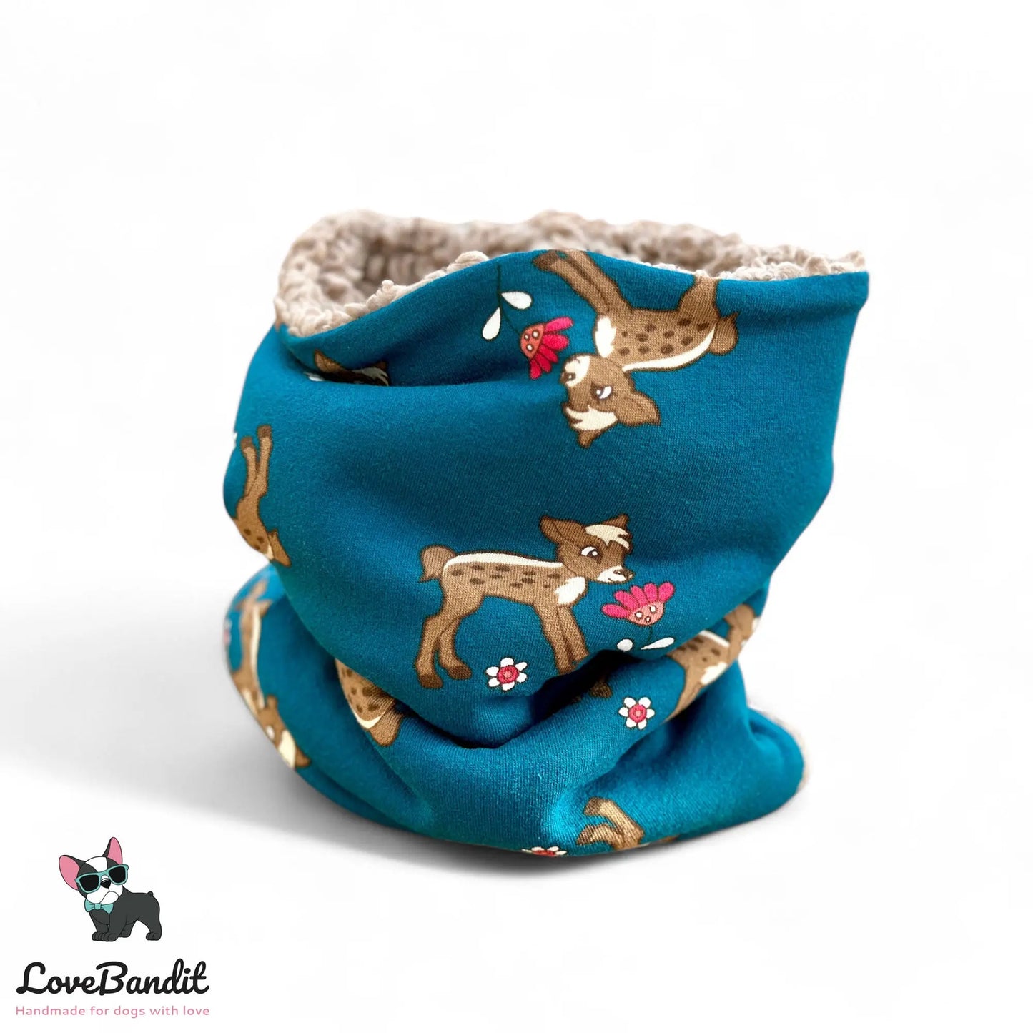 Hundeschal Hundeloop Rehkitz Blume Petrol - LoveBandit