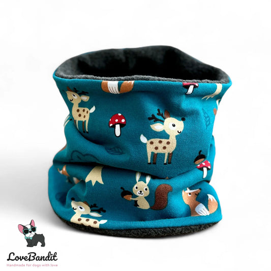 Hundeschal Hundeloop Tiere im Wald Petrol - LoveBandit