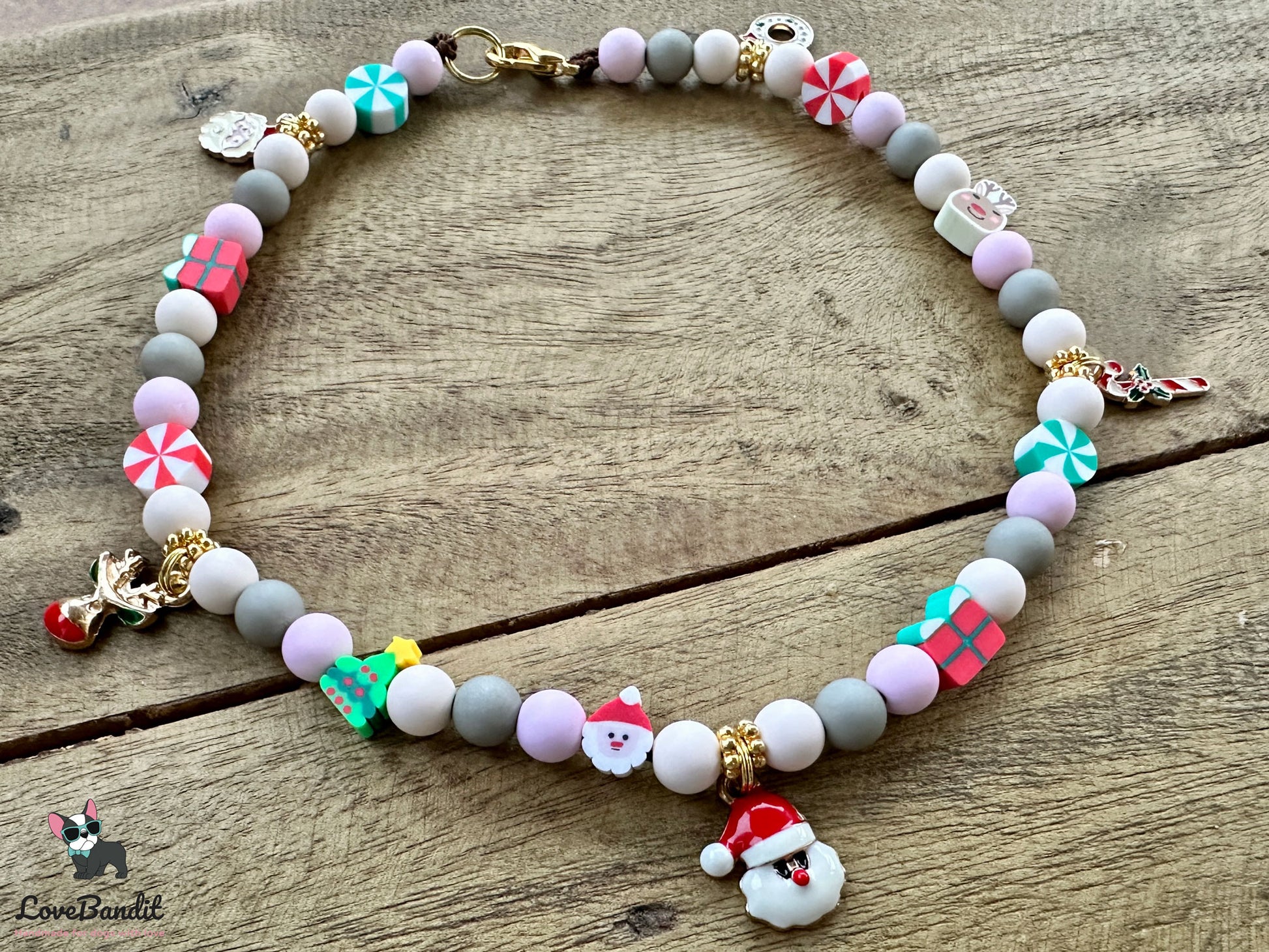 Weihnachtskette Schmuckkette Halsband für Hunde "Happy Xmas" - ohne EM Keramik - LoveBandit