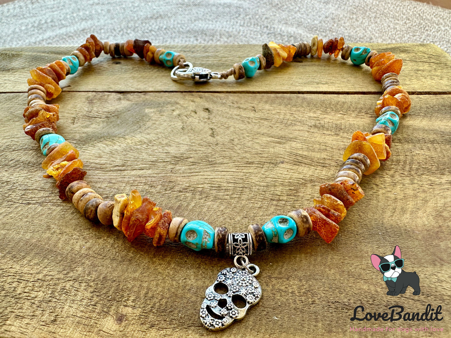 Bernsteinkette für Hunde Zeckenhalsband Skull - LoveBandit