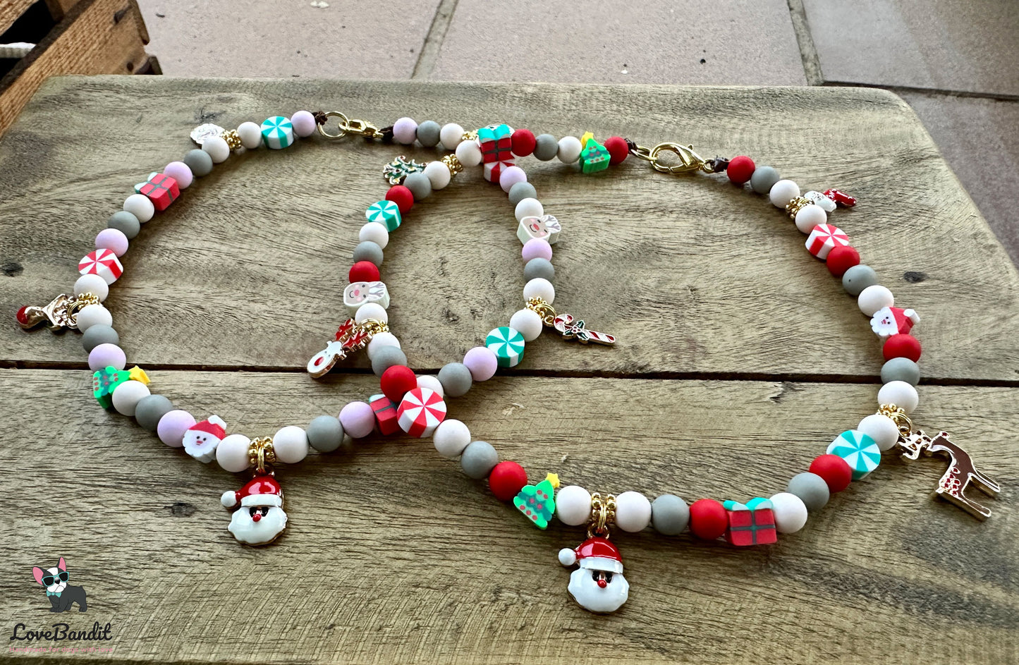 Weihnachtskette Schmuckkette Halsband für Hunde "Happy Xmas" - ohne EM Keramik - LoveBandit